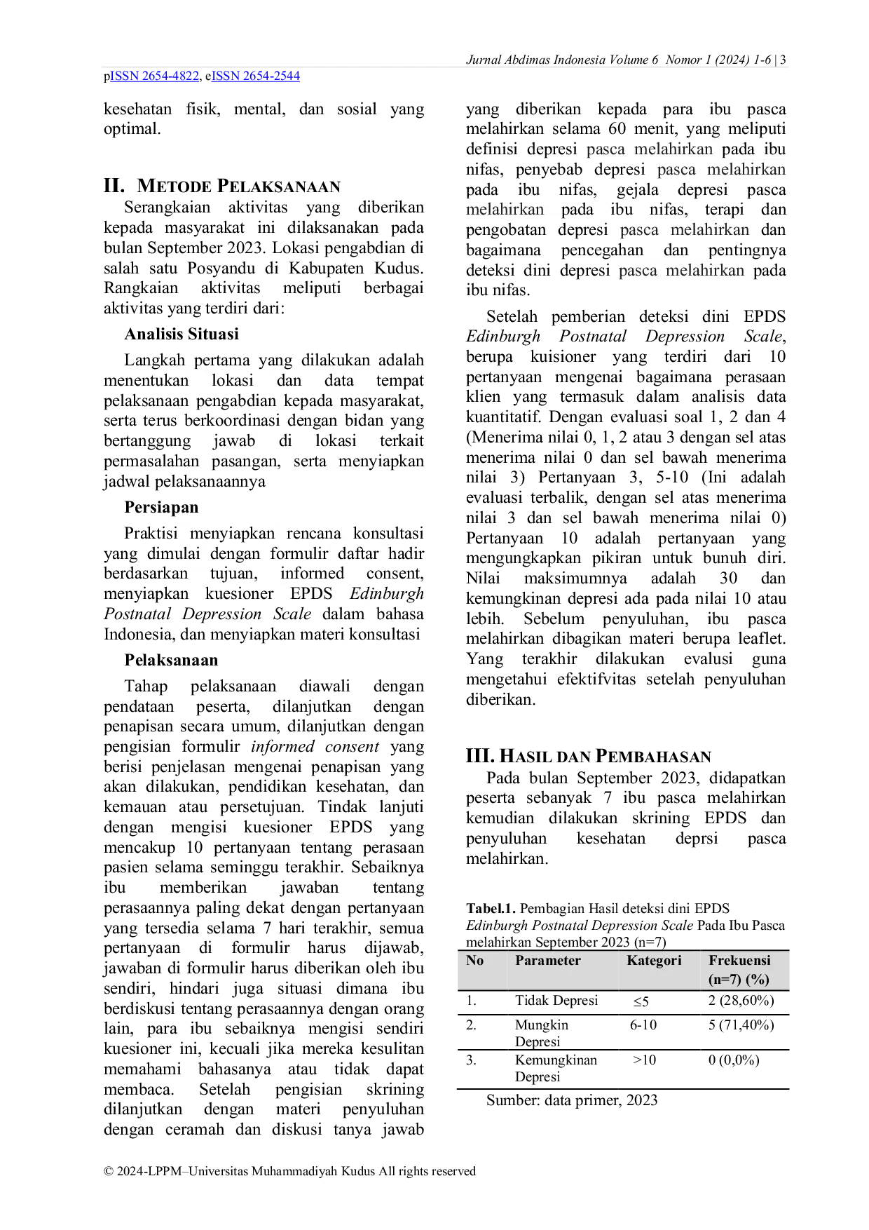 JURIS Upaya Pencegahan Depresi Pasca Melahirkan Dengan Edinburgh Post Natal Depression Scale