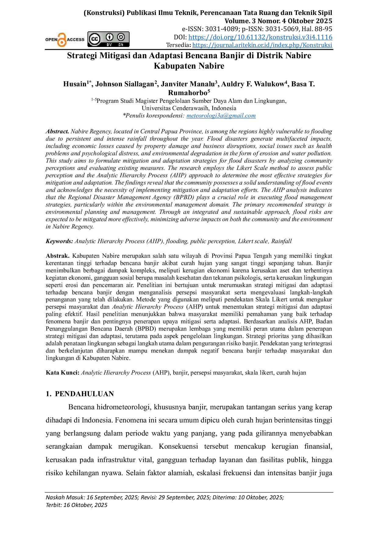 JURIS Strategi Mitigasi dan Adaptasi Bencana Banjir di Distrik Nabire Kabupaten Nabire