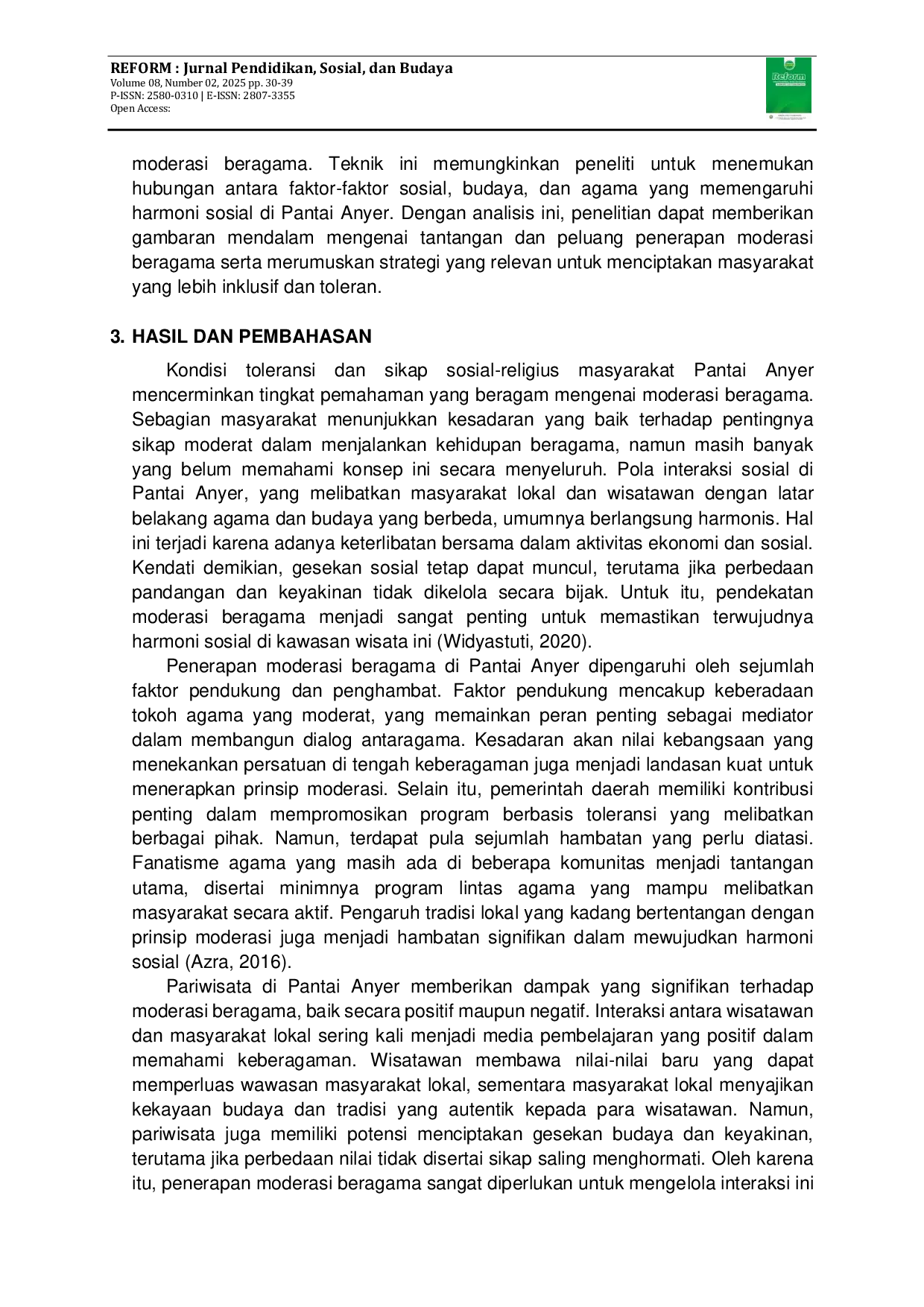 JURIS Penerapan Moderasi Beragama Guna Meningkatkan Sikap Sosial Religius Dan Toleransi Beragama Di Pantai Anyer Kabupaten Serang Provinsi Banten