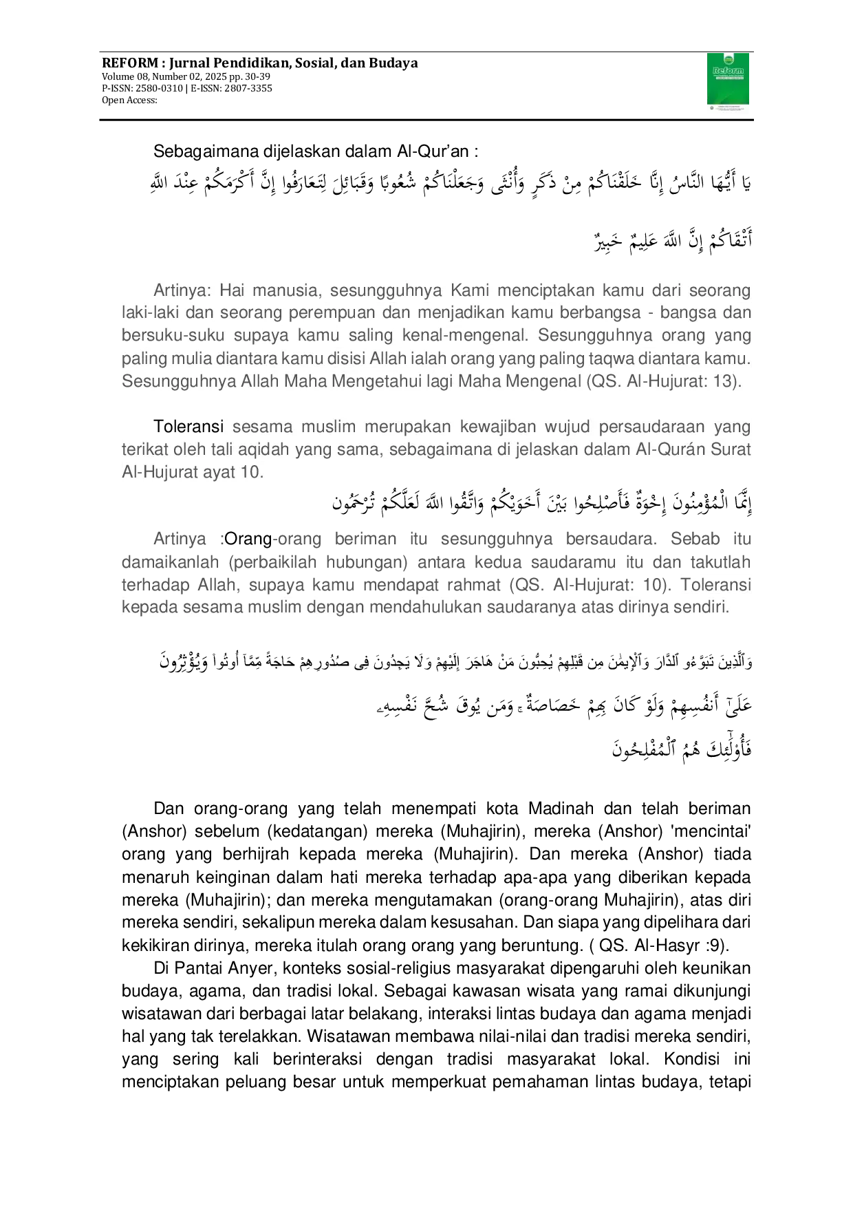 JURIS Penerapan Moderasi Beragama Guna Meningkatkan Sikap Sosial Religius Dan Toleransi Beragama Di Pantai Anyer Kabupaten Serang Provinsi Banten