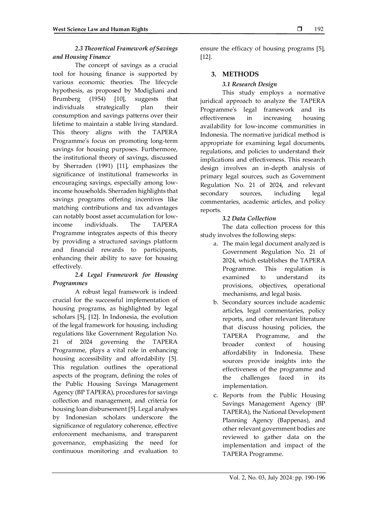 JURIS Legal Analysis of the TAPERA Programme in Increasing the Availability of Housing for Low Income Communities in Indonesia Based on PP No 21 of 2024