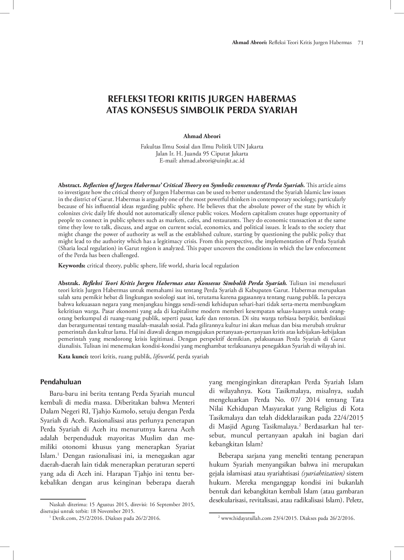 juris Refleksi Teori Kritis Jurgen Habermas atas Konsesus Simbolik Perda Syariah