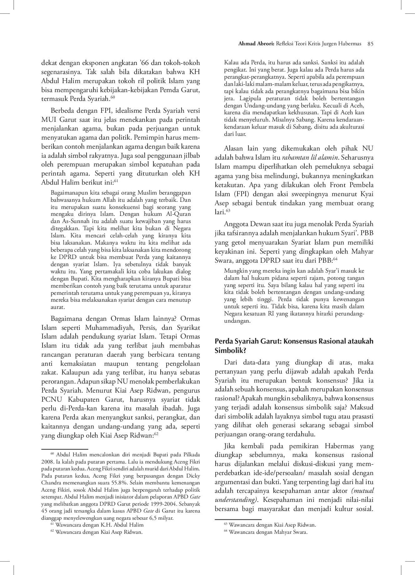 juris Refleksi Teori Kritis Jurgen Habermas atas Konsesus Simbolik Perda Syariah