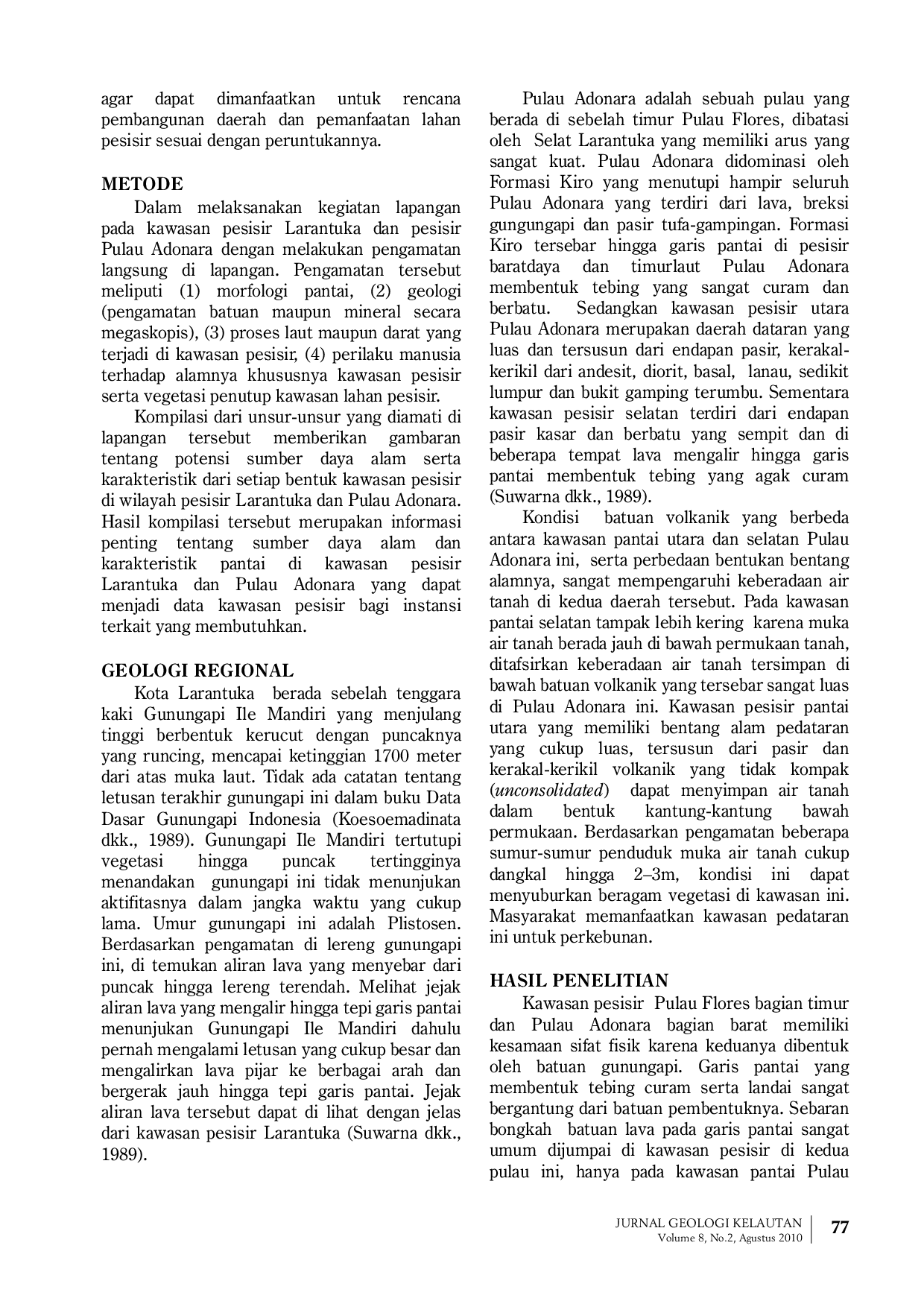 JURIS Karakteristik Pantai Kawasan Pesisir Larantuka Dan Sekitarnya P Flores Timur Dan Kawasan Pesisir P Adonara Barat