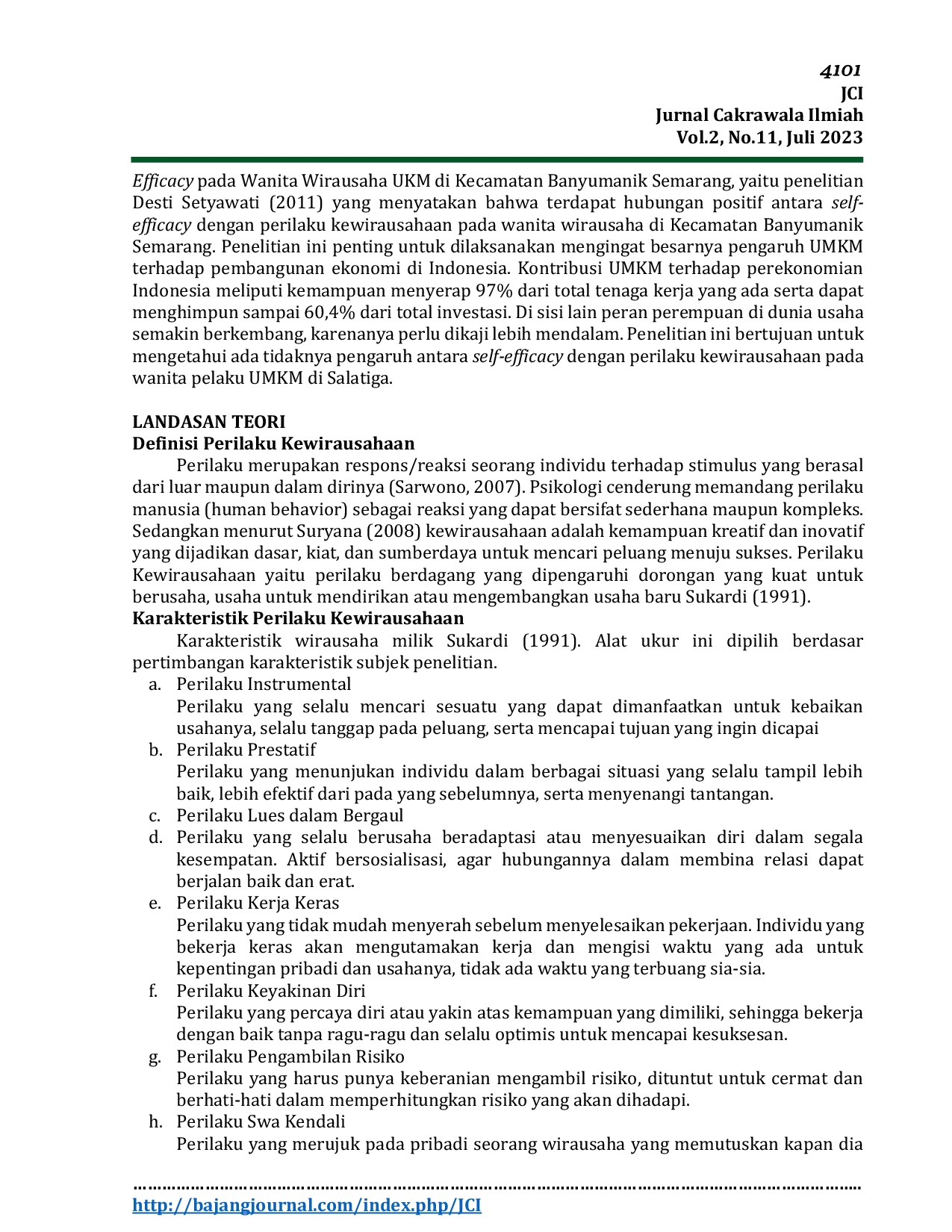 JURIS Perilaku Kewirausahaan Ditinjau Dari Self Efficacy Pada Wanita Wirausaha Umkm Di Salatiga