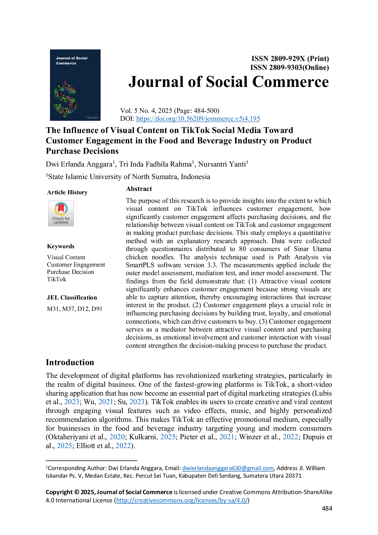 JURIS The Influence of Visual Content on TikTok Social Media Toward Customer Engagement in the Food and Beverage Industry on Product Purchase Decisions