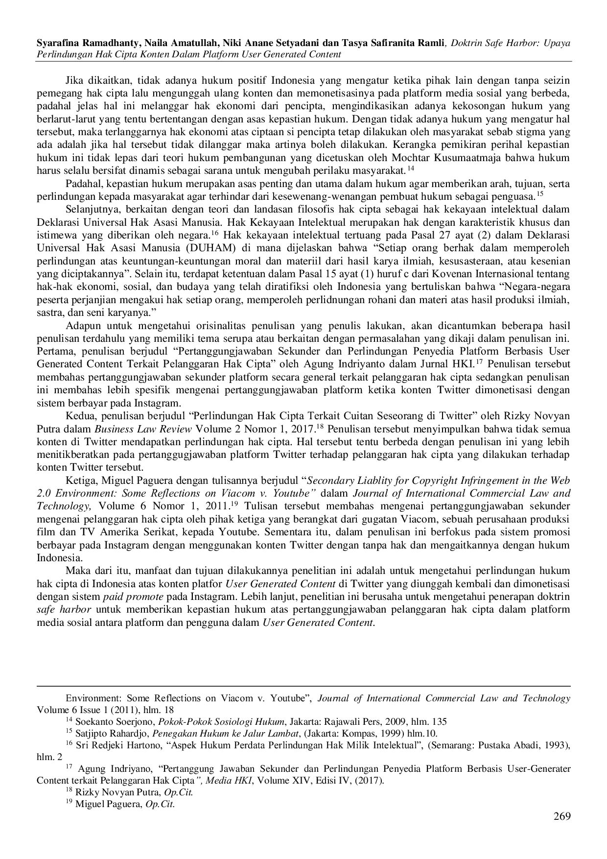 JURIS Doktrin Safe Harbor Upaya Perlindungan Hak Cipta Konten Dalam Platform User Generated Content