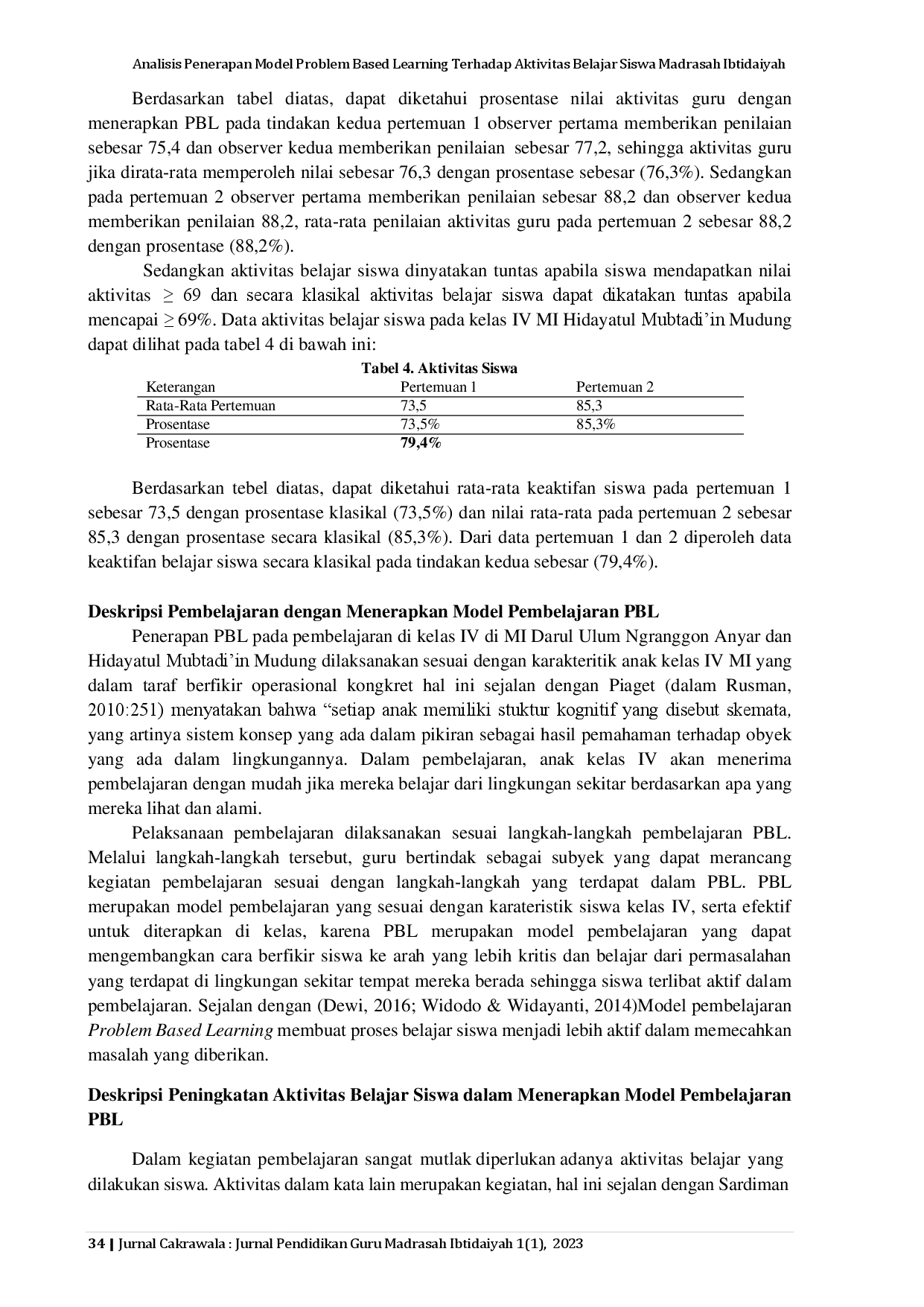 juris Analisis Penerapan Model Problem Based Learning Terhadap Aktivitas Belajar Siswa Madrasah Ibtidaiyah