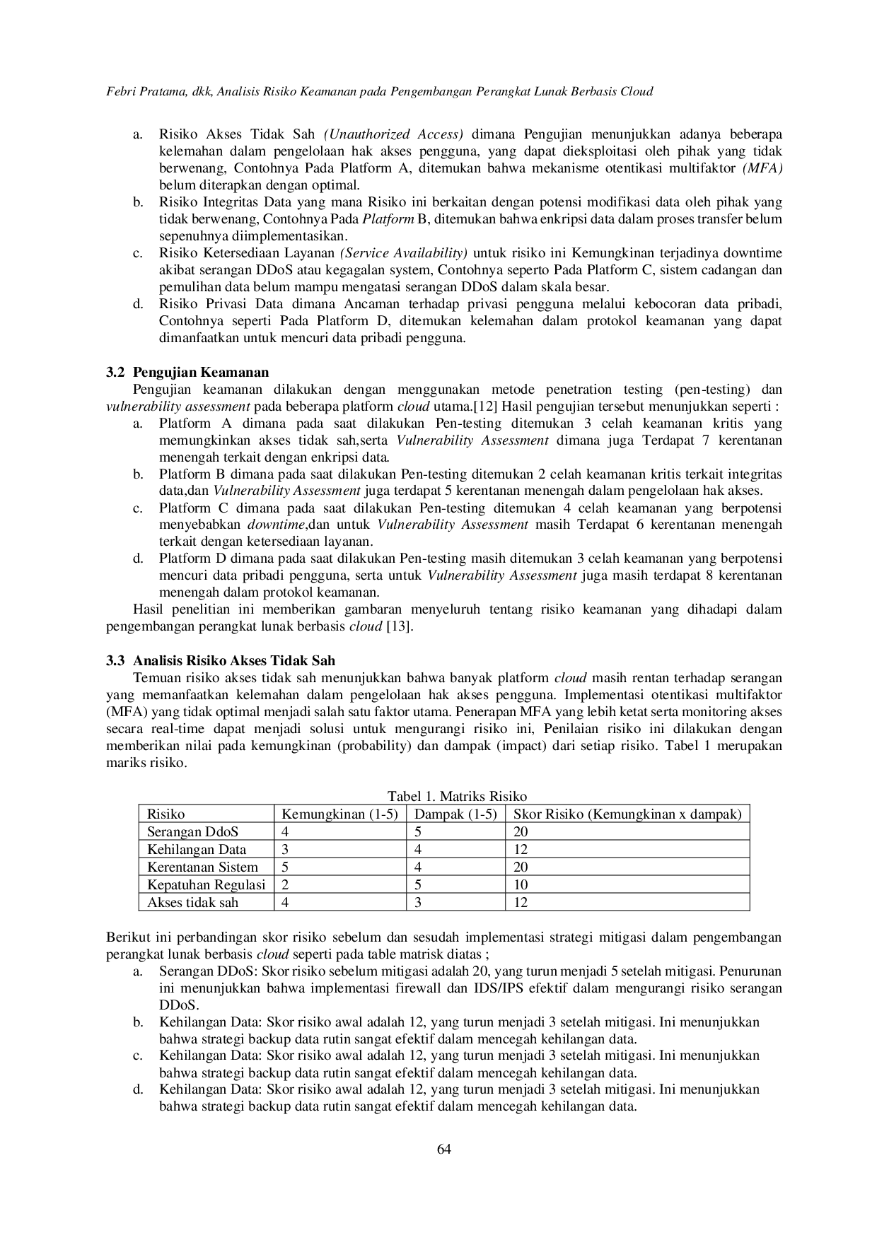 juris Analisis Risiko Keamanan pada Pengembangan Perangkat Lunak Berbasis Cloud