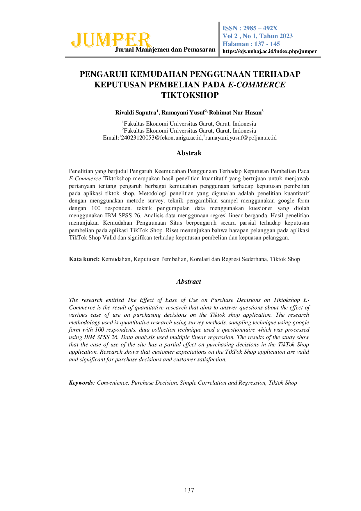 JURIS Pengaruh Kemudahan Penggunaan Terhadap Keputusan Pembelian Pada E Commerce TikTokShop