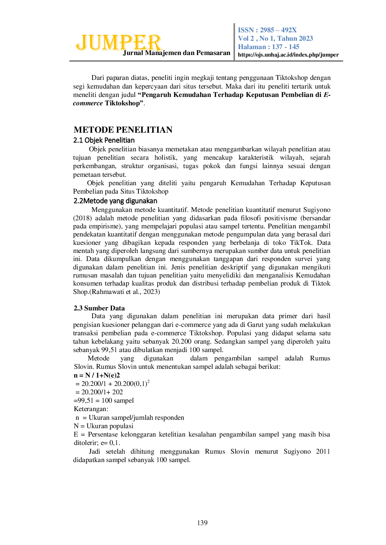 JURIS Pengaruh Kemudahan Penggunaan Terhadap Keputusan Pembelian Pada E Commerce TikTokShop