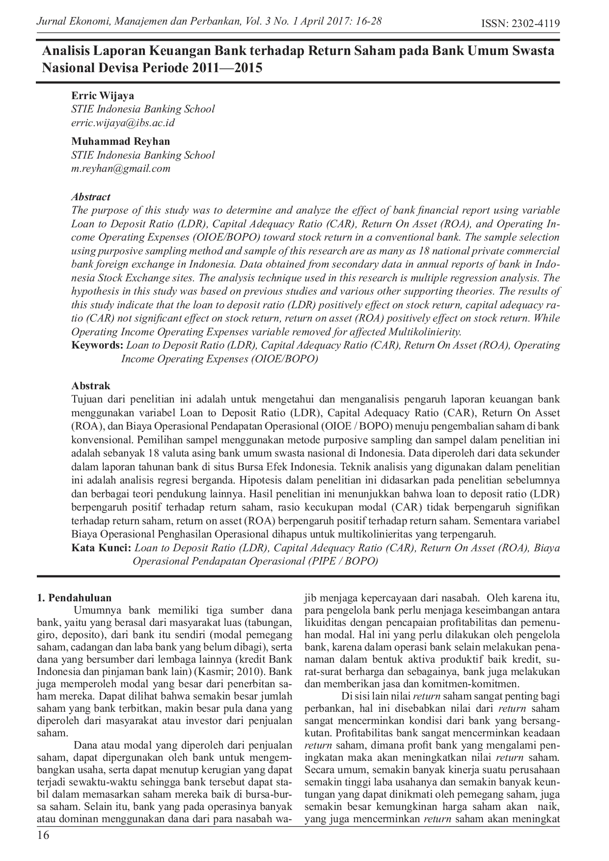 JURIS Analisis Laporan Keuangan Bank terhadap Return Saham pada Bank Umum Swasta Nasional Devisa Periode 2011 2015