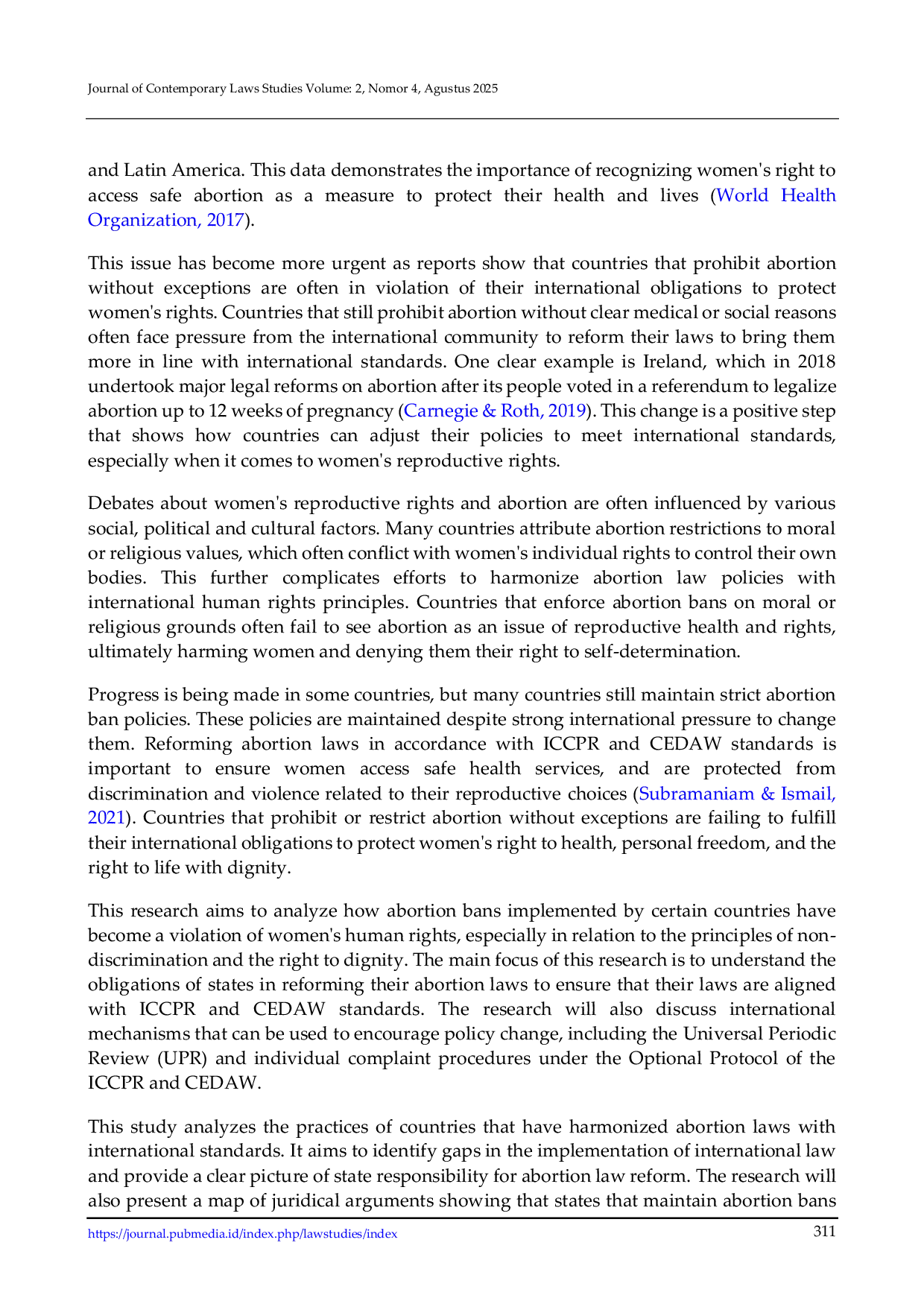 JURIS Prohibition of Abortion as a Violation of Women s Human Rights Under International Legal Standards in the ICCPR and CEDAW