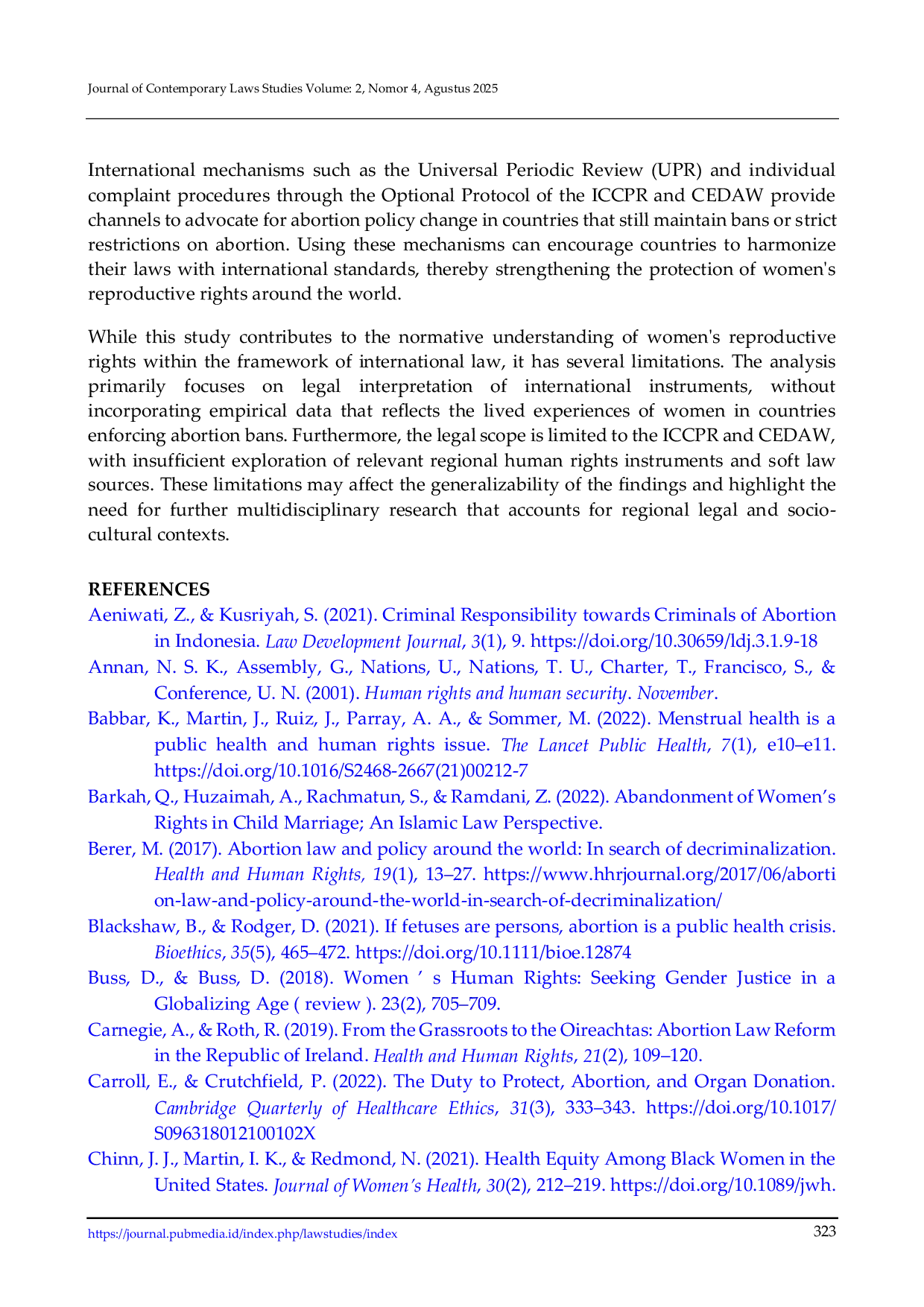 JURIS Prohibition of Abortion as a Violation of Women s Human Rights Under International Legal Standards in the ICCPR and CEDAW