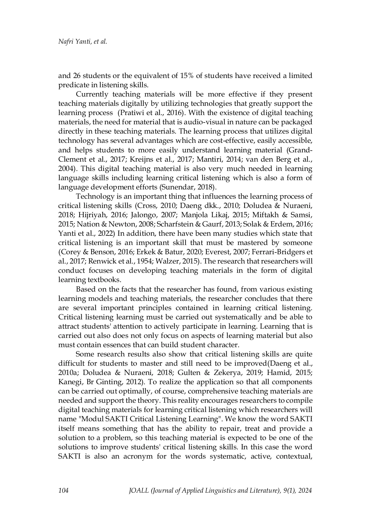 JURIS Systematic Active Contextual Technological Integrative Sakti Framework In The Development Of Critical Listening Teaching Materials