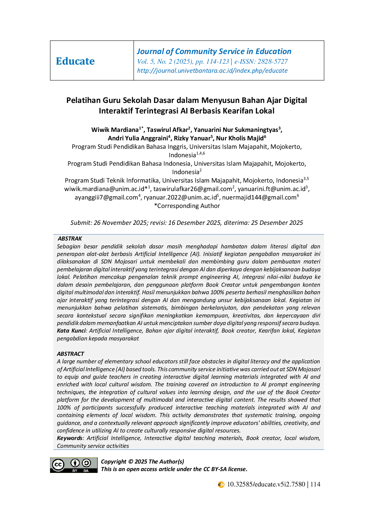 JURIS Pelatihan Guru Sekolah Dasar dalam Menyusun Bahan Ajar Digital Interaktif Terintegrasi AI Berbasis Kearifan Lokal