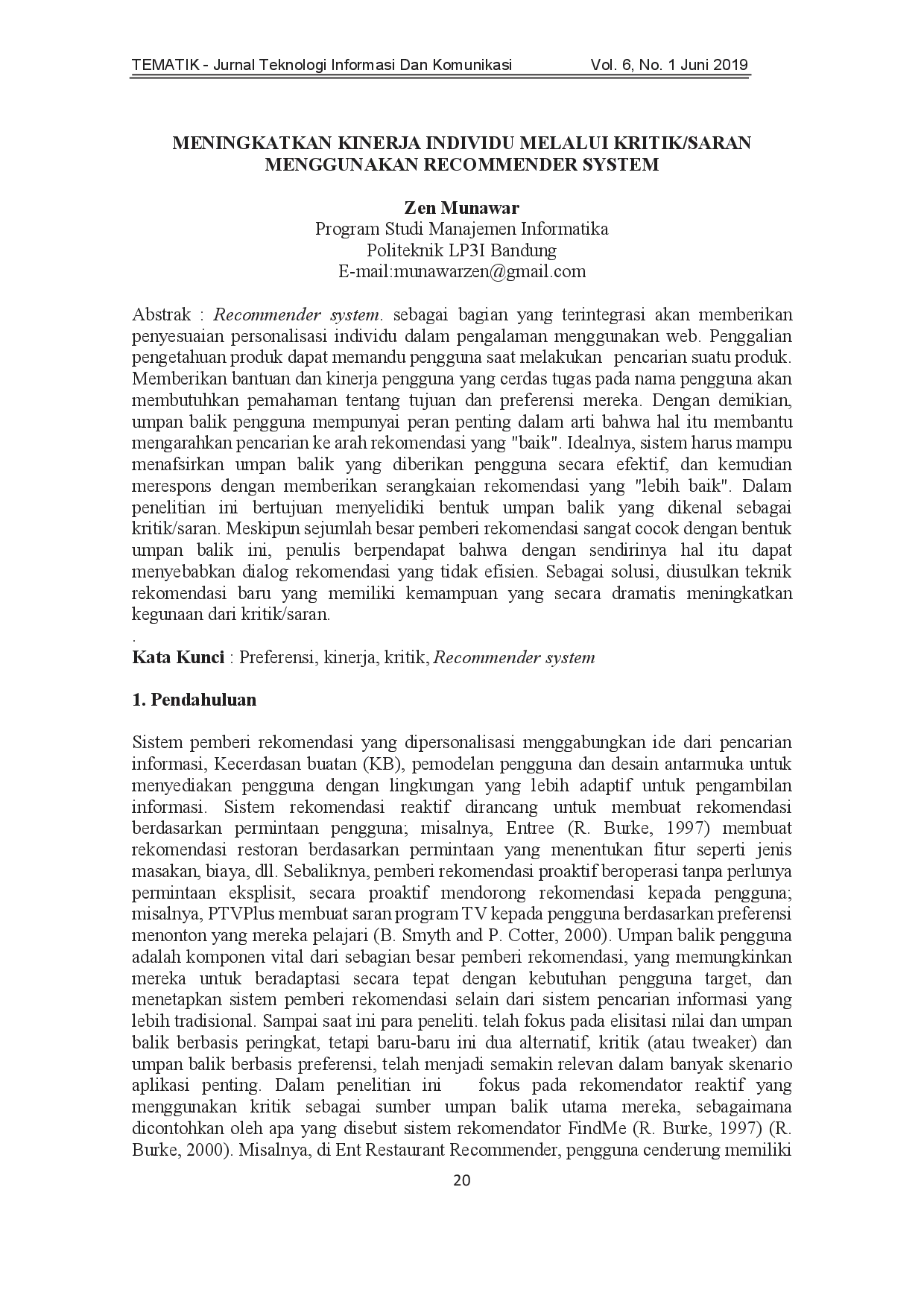 juris Meningkatkan Kinerja Individu melalui Kritik Saran menggunakan Recommender System