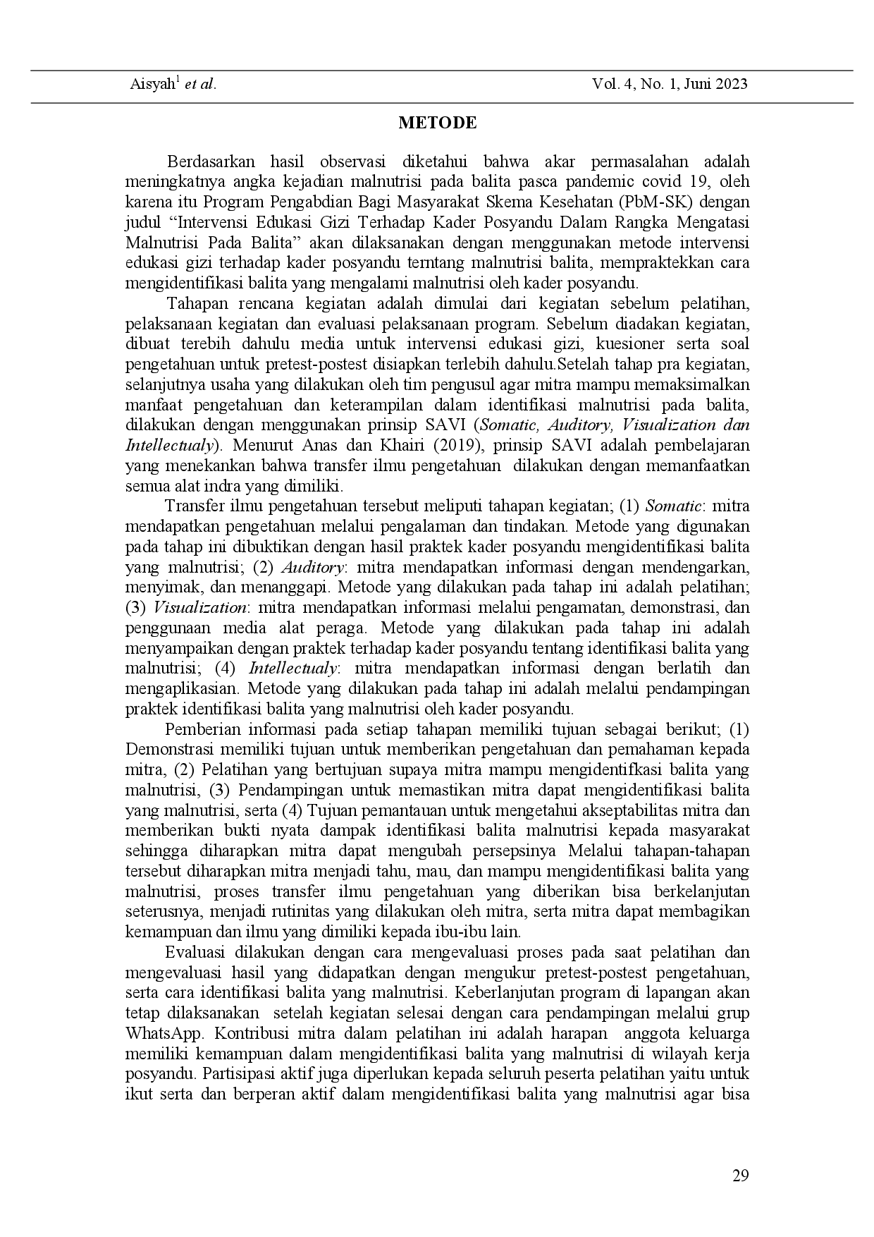 juris Intervensi Edukasi Gizi terhadap Kader Posyandu Dalam Rangka Mengatasi Malnutrisi