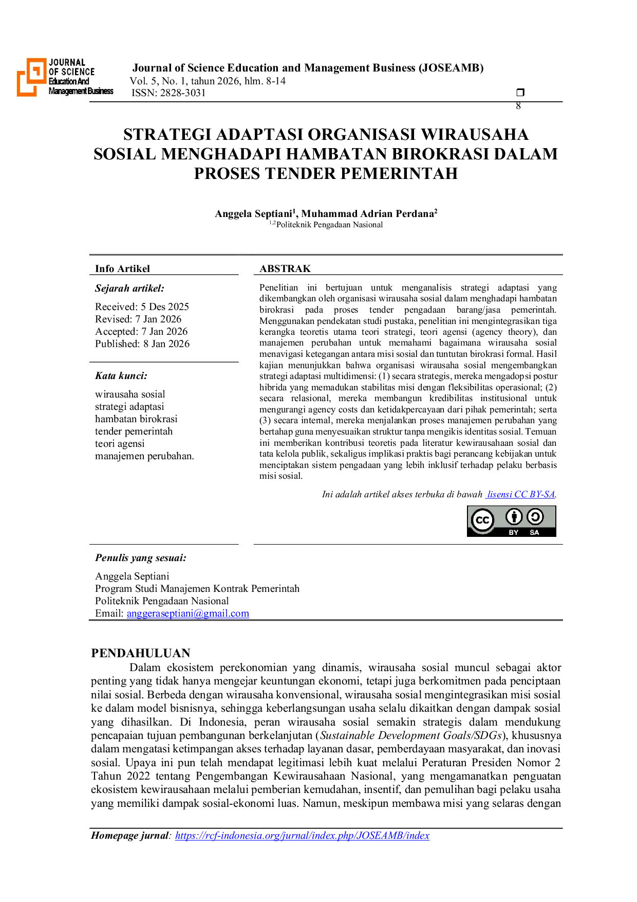 JURIS Strategi Adaptasi Organisasi Wirausaha Sosial Menghadapi Hambatan Birokrasi dalam Proses Tender Pemerintah