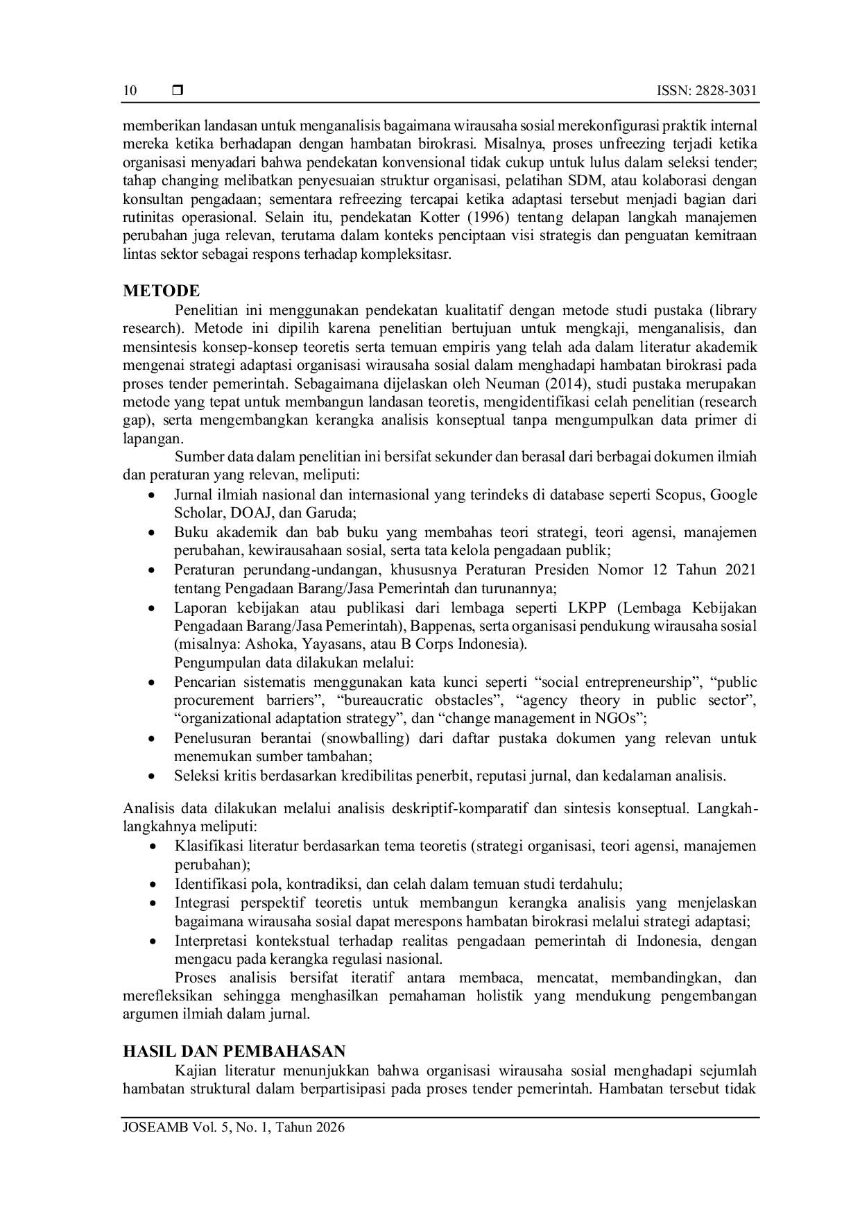 JURIS Strategi Adaptasi Organisasi Wirausaha Sosial Menghadapi Hambatan Birokrasi dalam Proses Tender Pemerintah