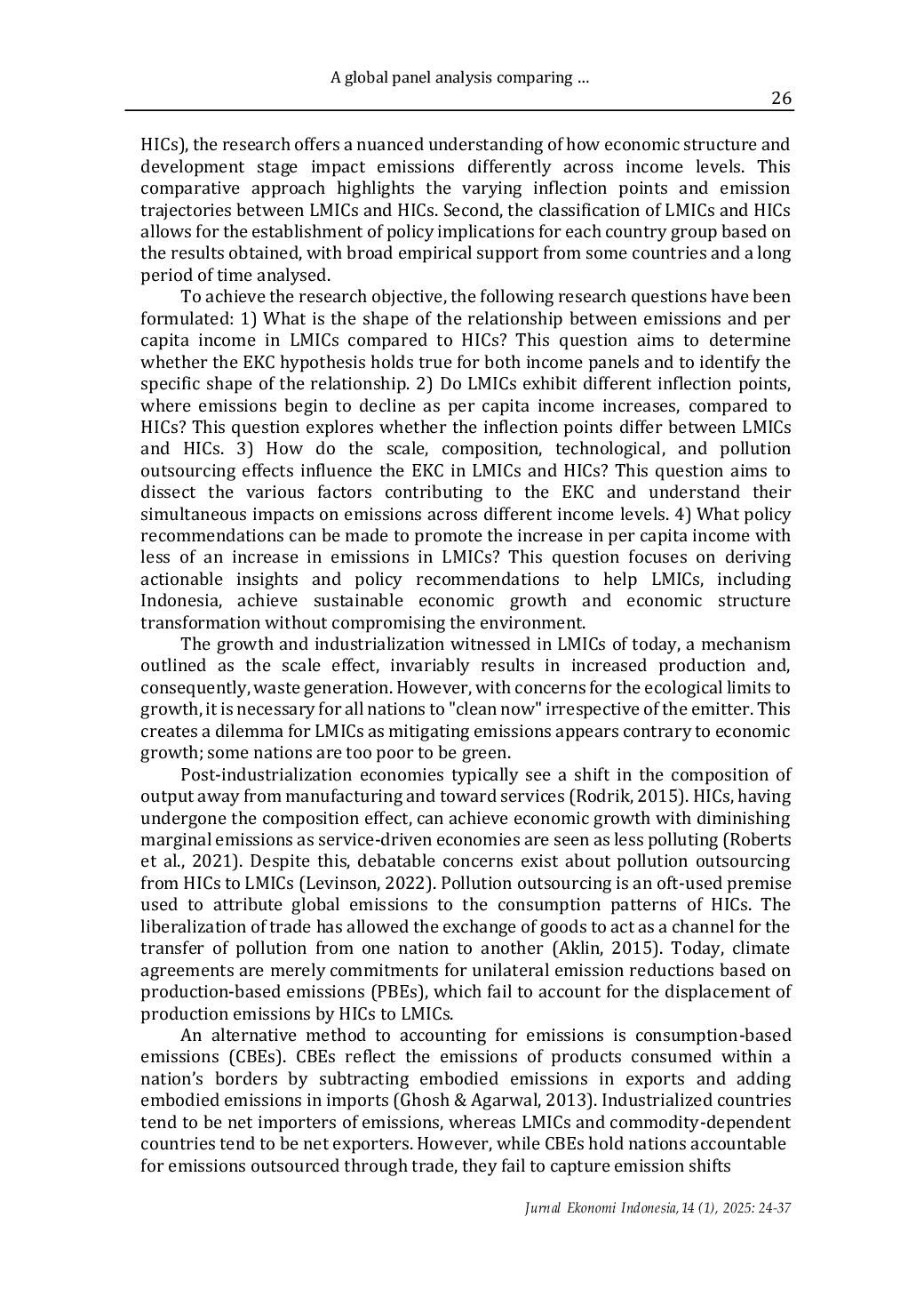 JURIS A global panel analysis comparing carbon emissions across levels of economic development