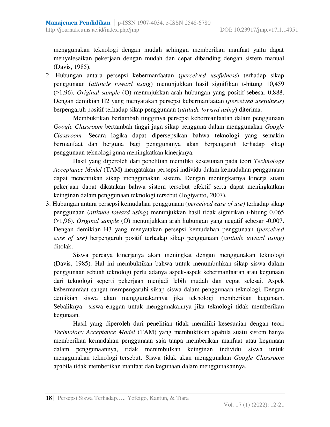 JURIS Persepsi Siswa Terhadap Penggunaan Google Classroom Dalam Pembelajaran Akuntansi Dengan Pendekatan Technology Acceptance Model TAM