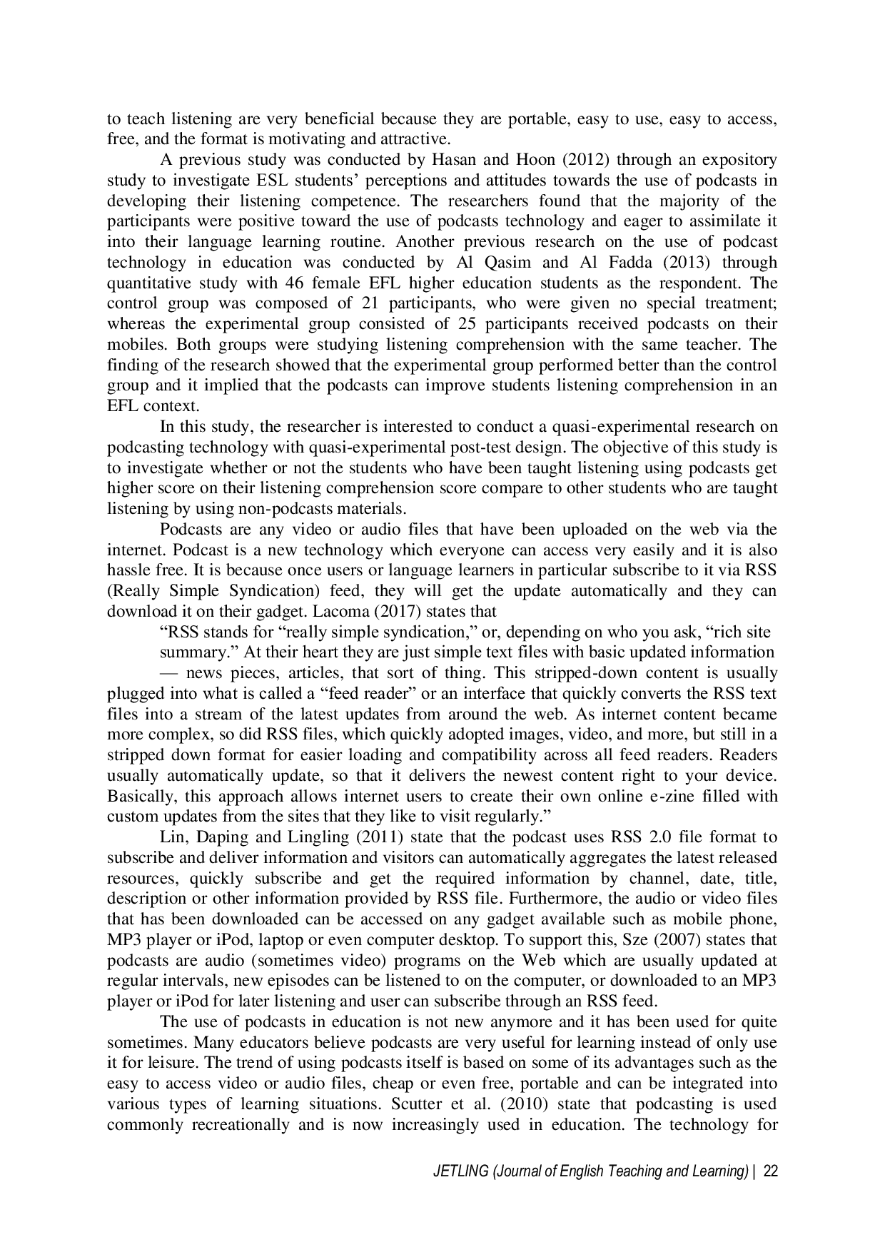 JURIS The Effects of Using Podcasts in the Teaching of Listening on Students Listening Comprehension Achievement