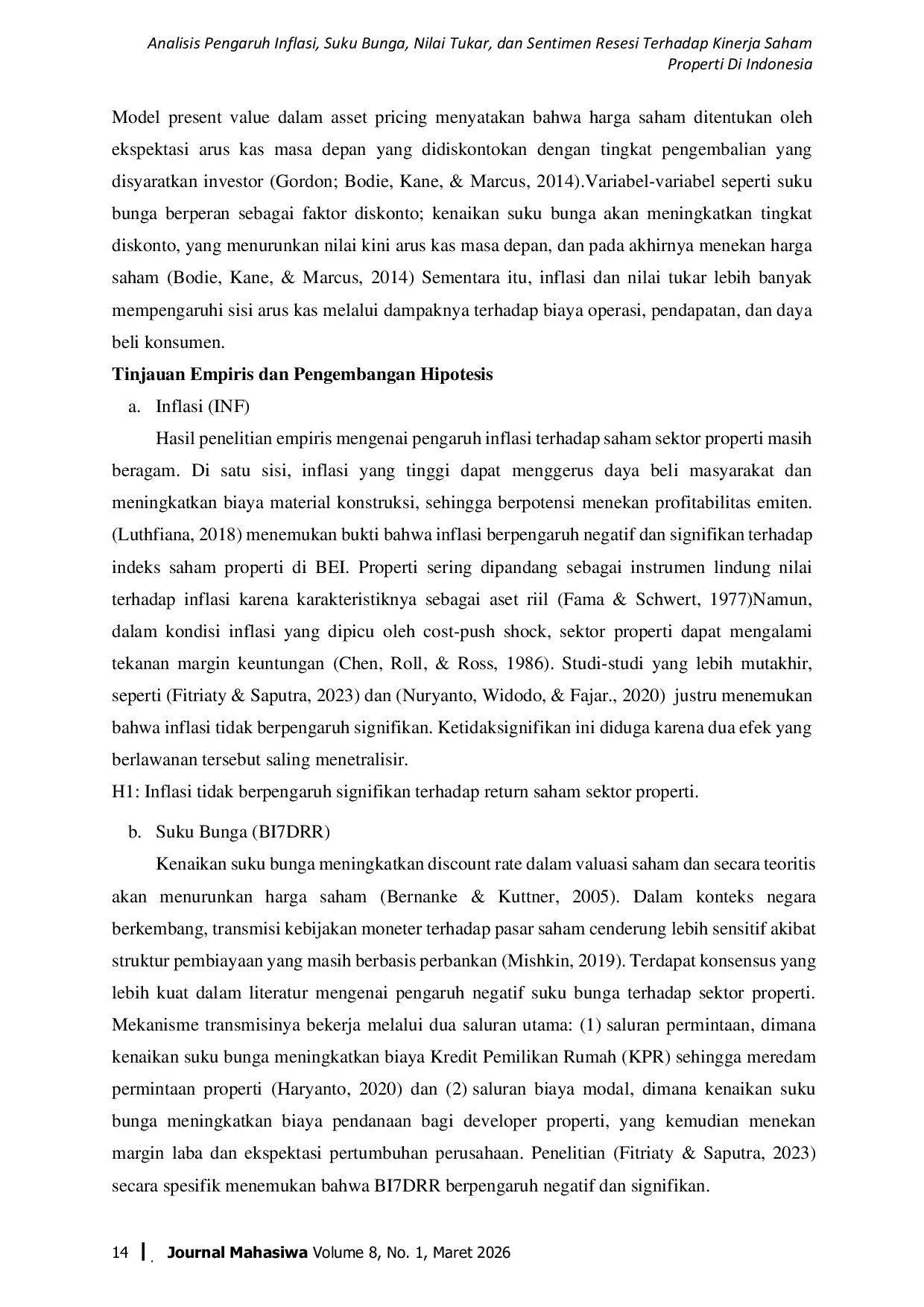 JURIS Analisis Pengaruh Inflasi Suku Bunga Nilai Tukar dan Sentimen Resesi Terhadap Kinerja Saham Properti Di Indonesia