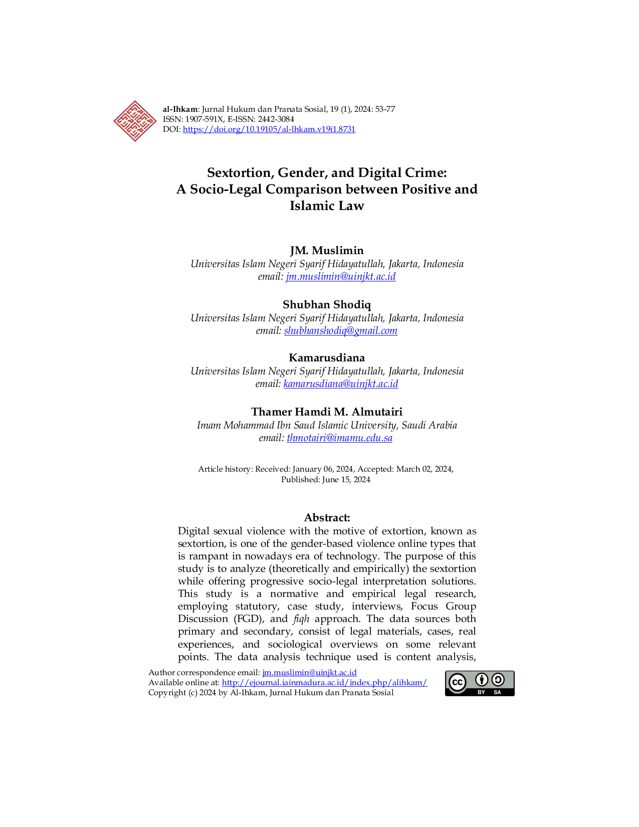 JURIS Sextortion Gender and Digital Crime A Socio Legal Comparison between Positive and Islamic Law