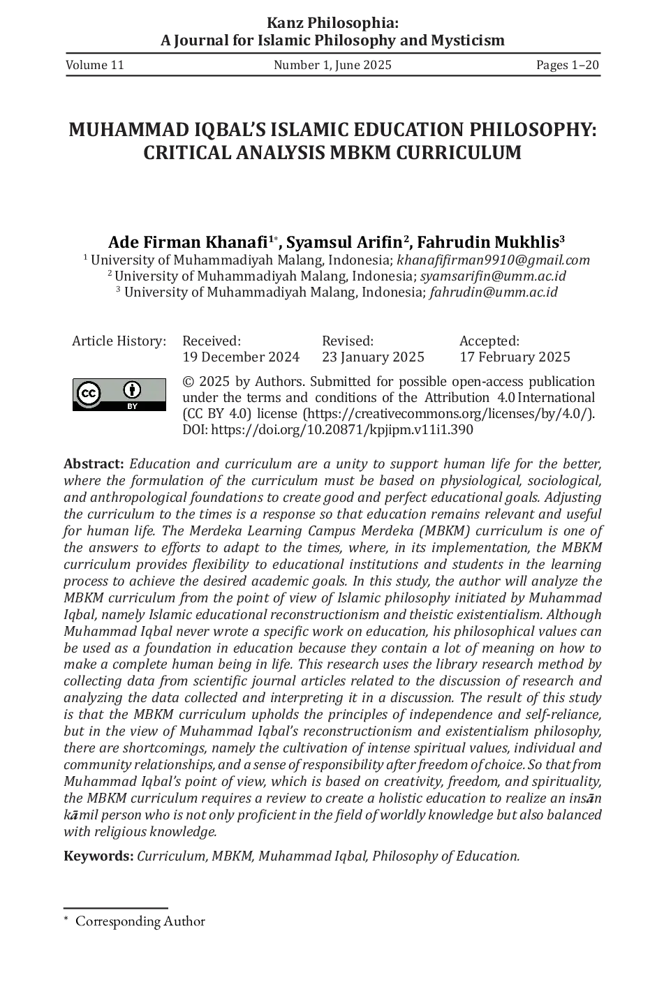 JURIS Muhammad Iqbal s Islamic Education Philosophy Critical Analysis MBKM Curriculum