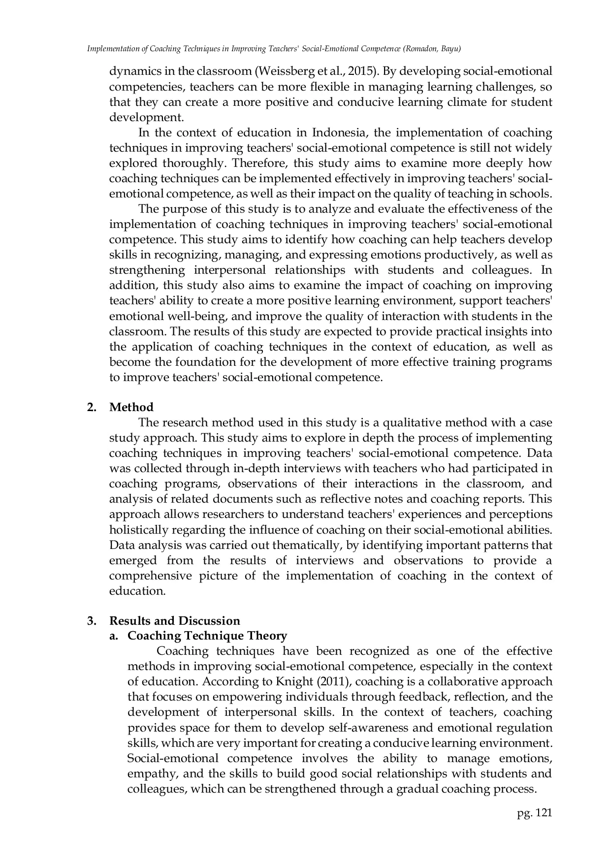 JURIS Implementation of Coaching Techniques in Improving Teachers Social Emotional Competence