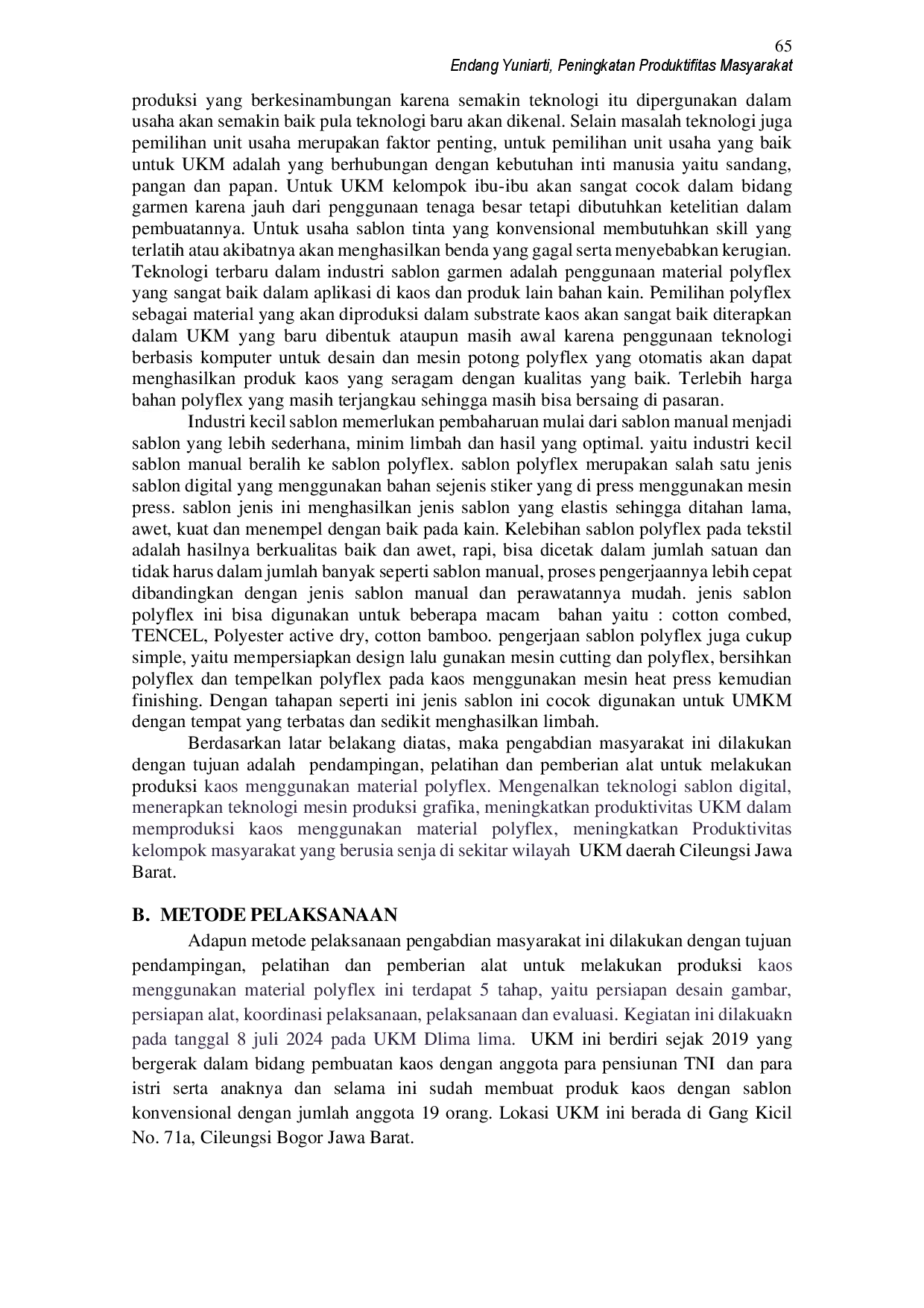 juris Peningkatan Produktivitas Masyarakat Cileungsi dengan Sablon Polifleks Inovatif