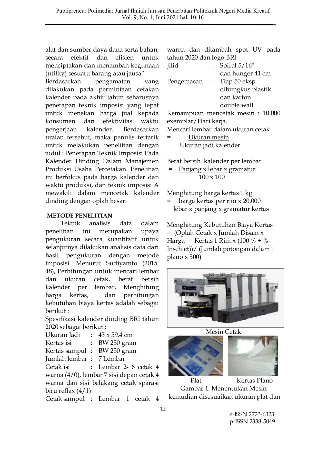 JURIS Penerapan Teknik Imposisi Pada Kalender Dinding Dalam Manajemen Produksi Usaha Percetakan