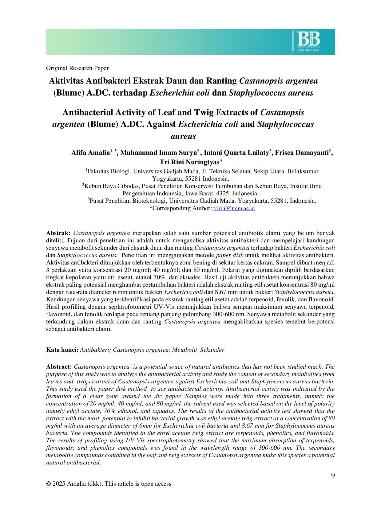 JURIS Antibacterial Activity of Leaf and Twig Extracts of Castanopsis argentea Blume A DC Against Escherichia coli and Staphylococcus aureus