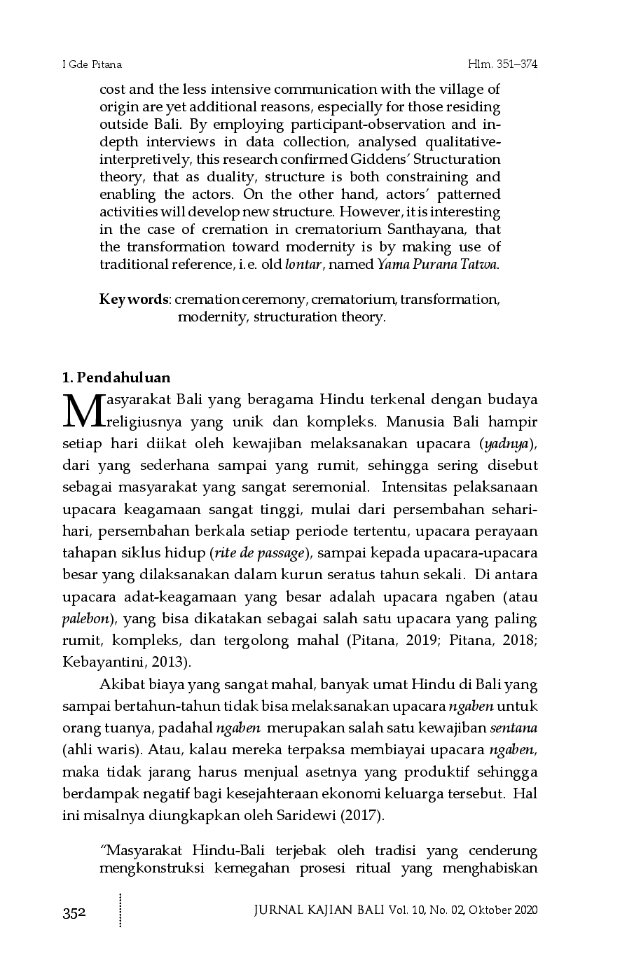 juris Modernisasi dan Transformasi Kembali ke Tradisi Fenomena Ngaben di Krematorium bagi Masyarakat Hindu di Bali