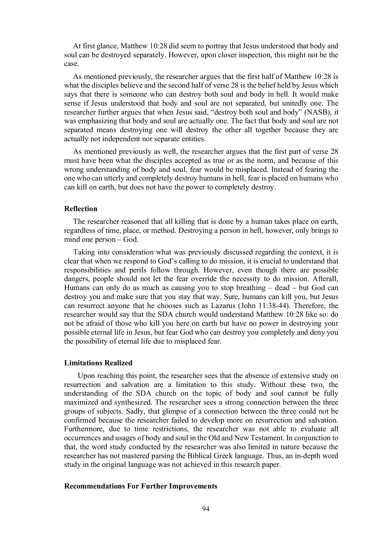 JURIS The Understanding of Body and Soul in Matthew 10 28 espoused by Seventh day Adventist Church