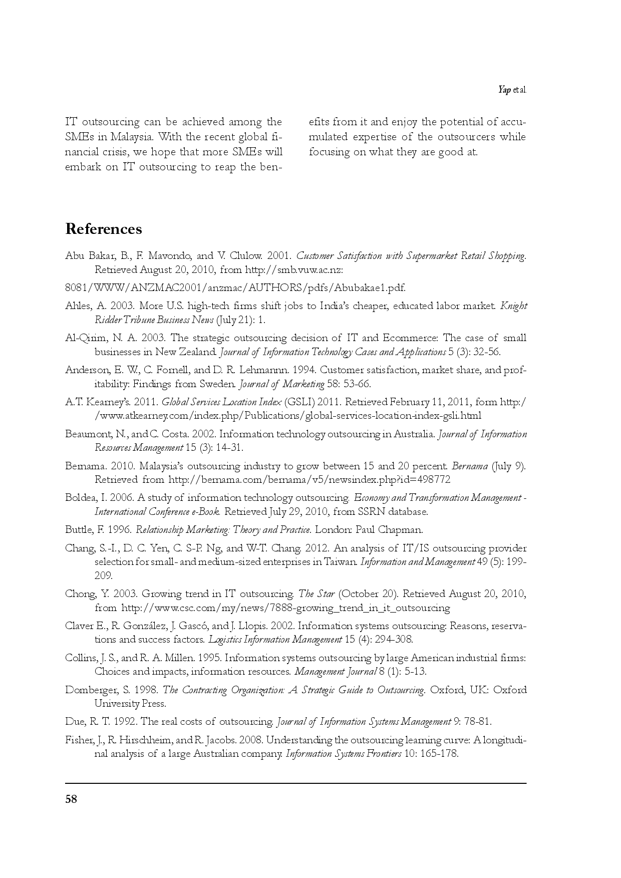 juris Explaining IT Outsourcing Satisfaction using Domberger s Theory An SME Perspective