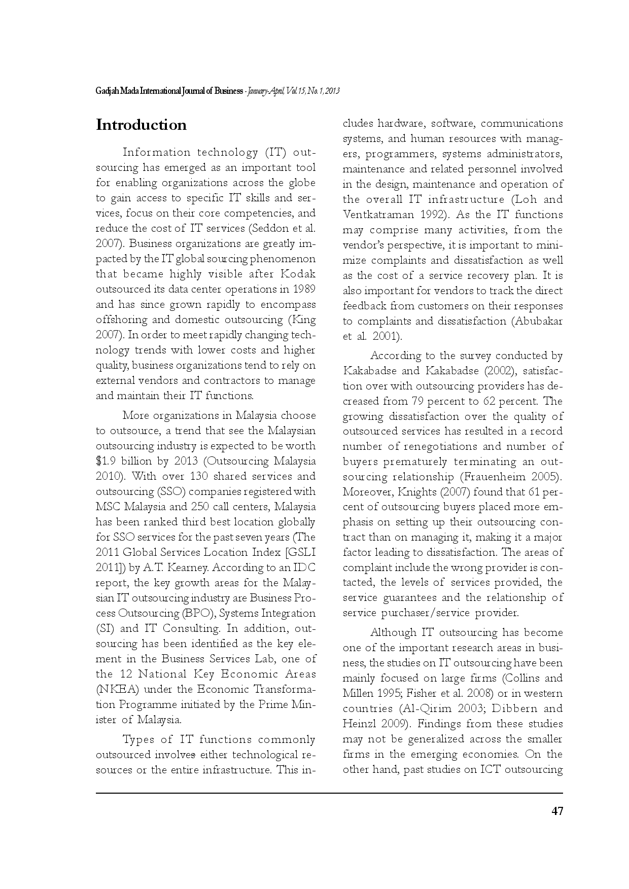 juris Explaining IT Outsourcing Satisfaction using Domberger s Theory An SME Perspective