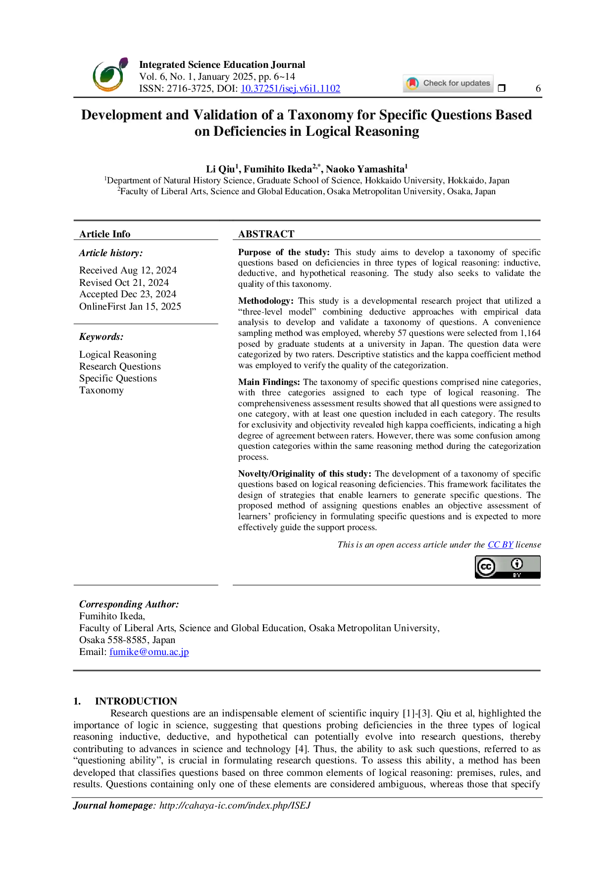 JURIS Development and Validation of a Taxonomy for Specific Questions Based on Deficiencies in Logical Reasoning