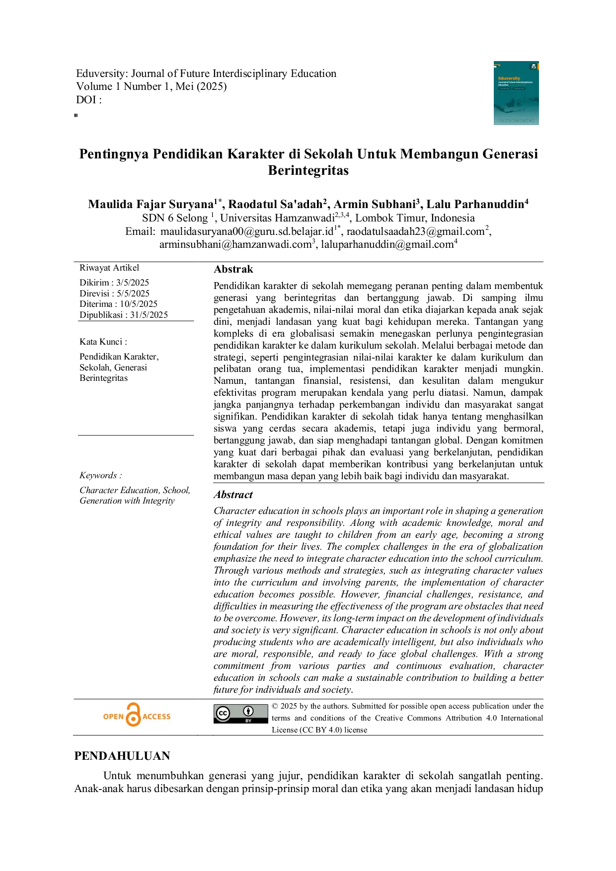 JURIS Pentingnya Pendidikan Karakter di Sekolah Untuk Membangun Generasi Berintegritas