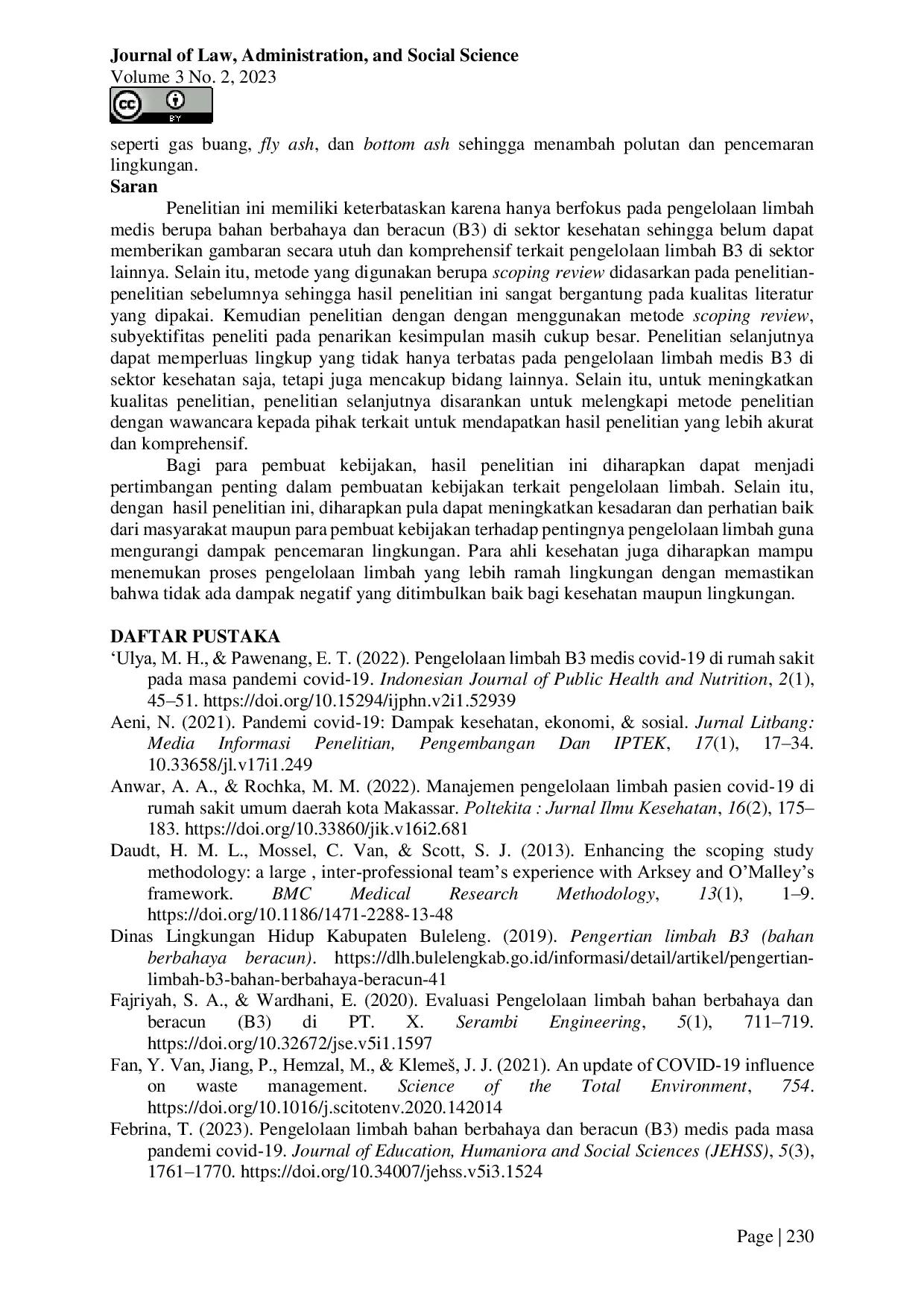 JURIS Tinjauan Penerapan Pengelolaan Limbah B3 Pada Sektor Kesehatan Di Indonesia Berdasarkan GRI 300