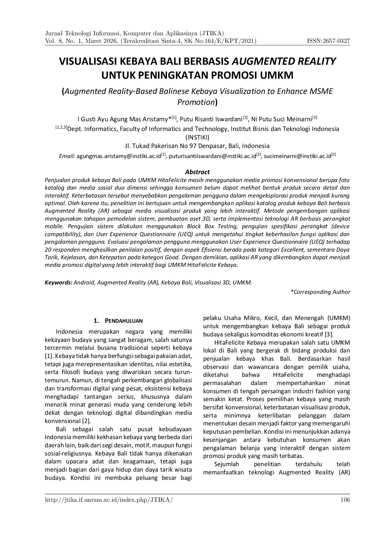 JURIS Visualisasi Kebaya Bali Berbasis Augmented Reality Untuk Peningkatan Promosi Ukm