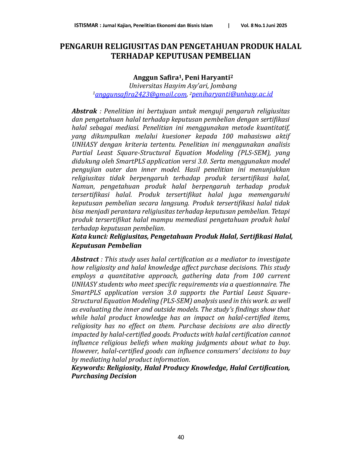JURIS Pengaruh Religiusitas dan Pengetahuan Produk Halal Terhadap Keputusan Pembelian