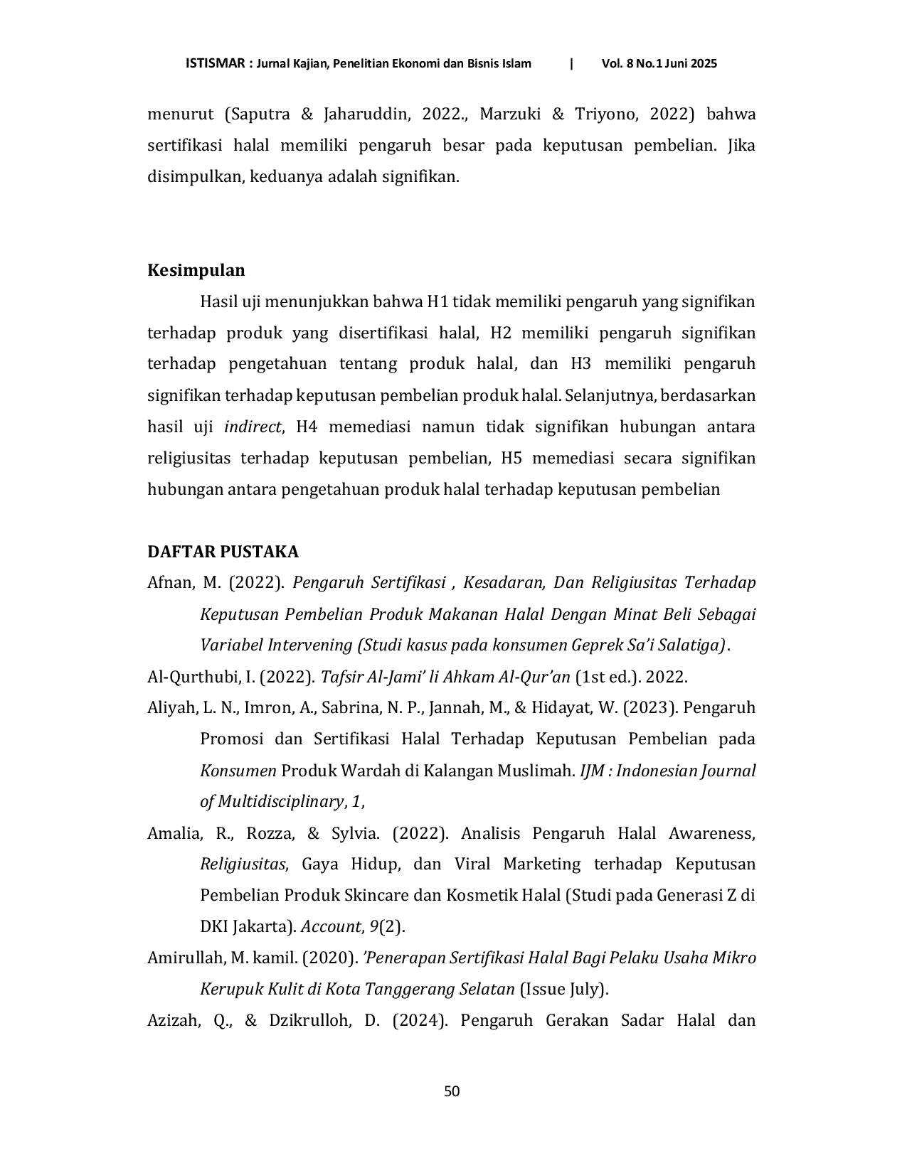 JURIS Pengaruh Religiusitas dan Pengetahuan Produk Halal Terhadap Keputusan Pembelian