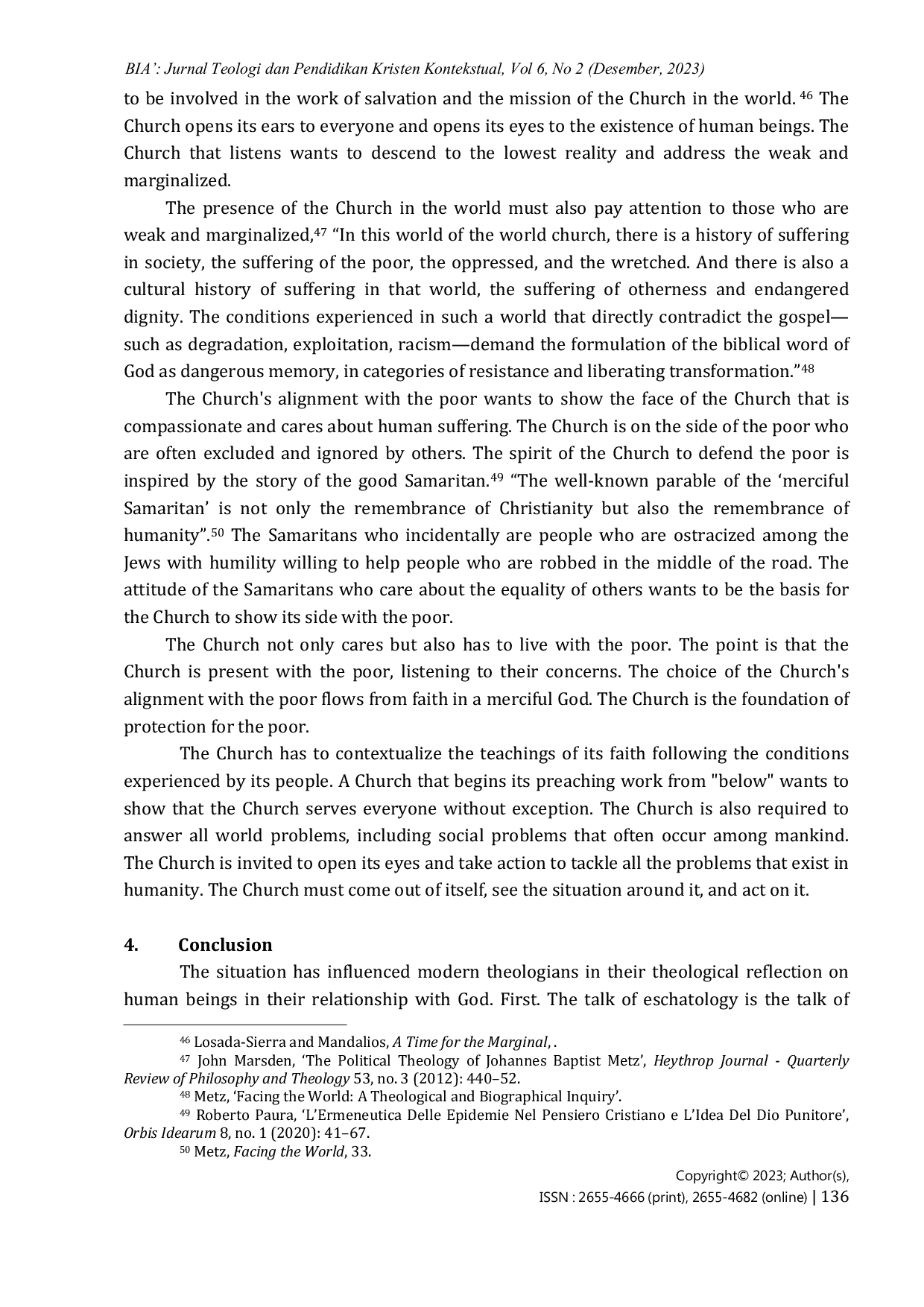 JURIS Johann Baptist Metz s Approach to the Church Secularity A Theology of Connection