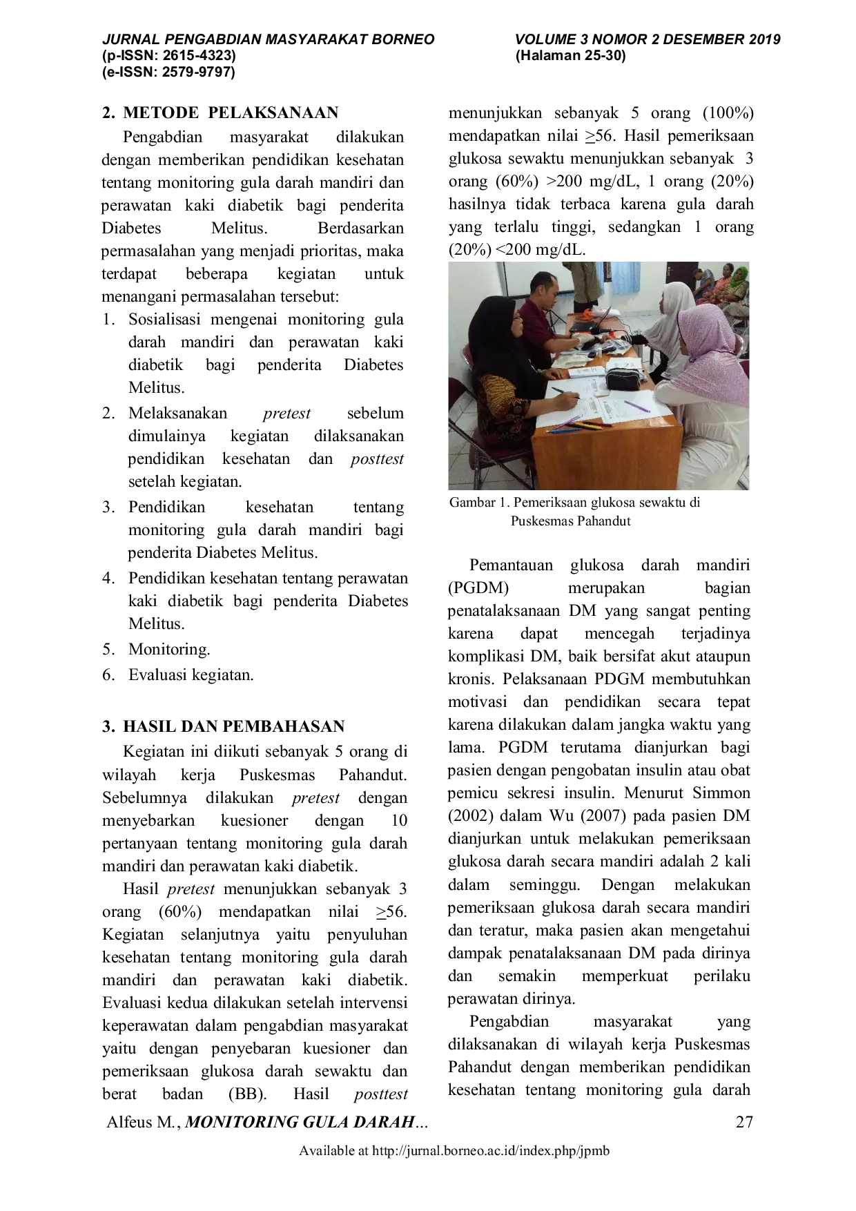 JURIS Monitoring Gula Darah Mandiri dan Perawatan Kaki Diabetik di Wilayah Kerja Puskesmas Pahandut