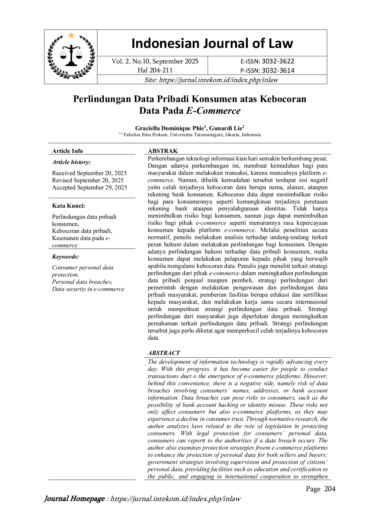 JURIS Perlindungan Data Pribadi Konsumen atas Kebocoran Data Pada E Commerce