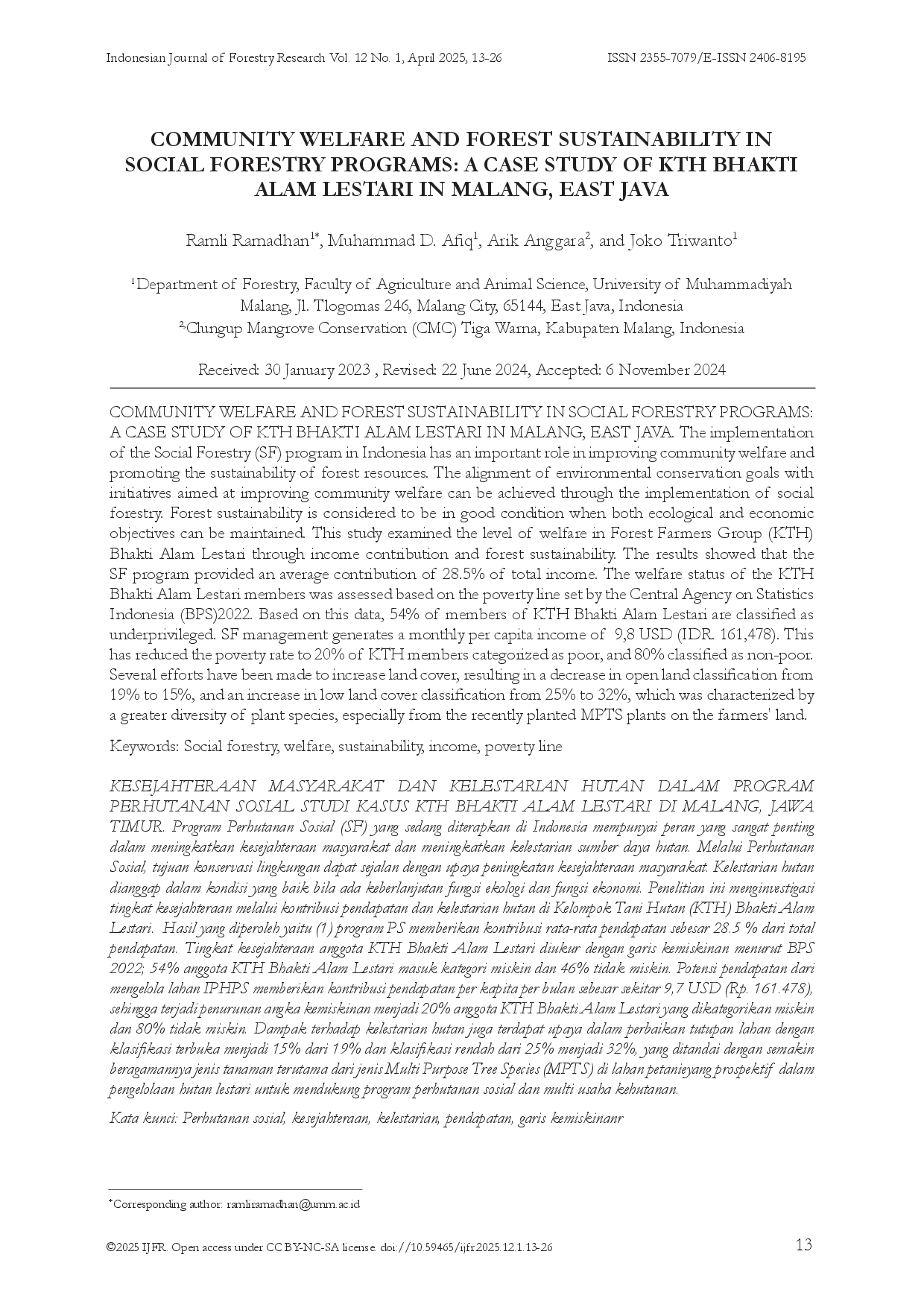 juris Community Welfare and Forest Sustainability in Social Forestry Programs A Case Study of Kth Bhakti Alam Lestari in Malang East Java