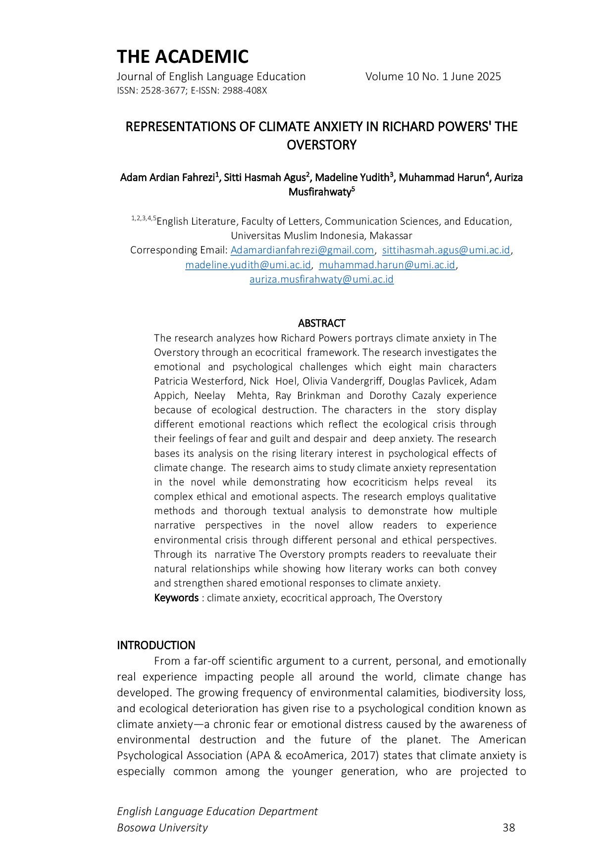 JURIS Representations of Climate Anxiety in Richard Powers The Overstory