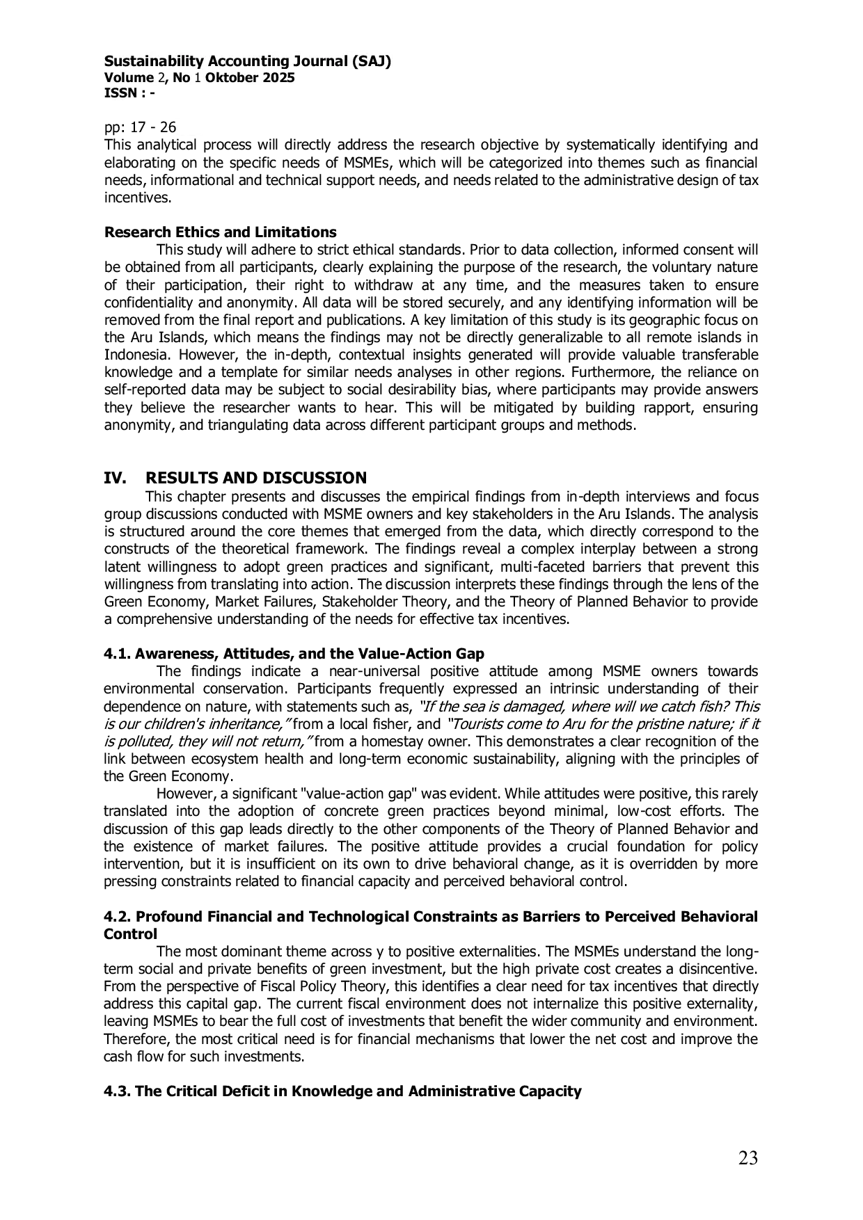 JURIS Analysis of the Needs of Micro Small and Medium Enterprises in the Aru Islands for Tax Incentives that Support Green Economy Practices